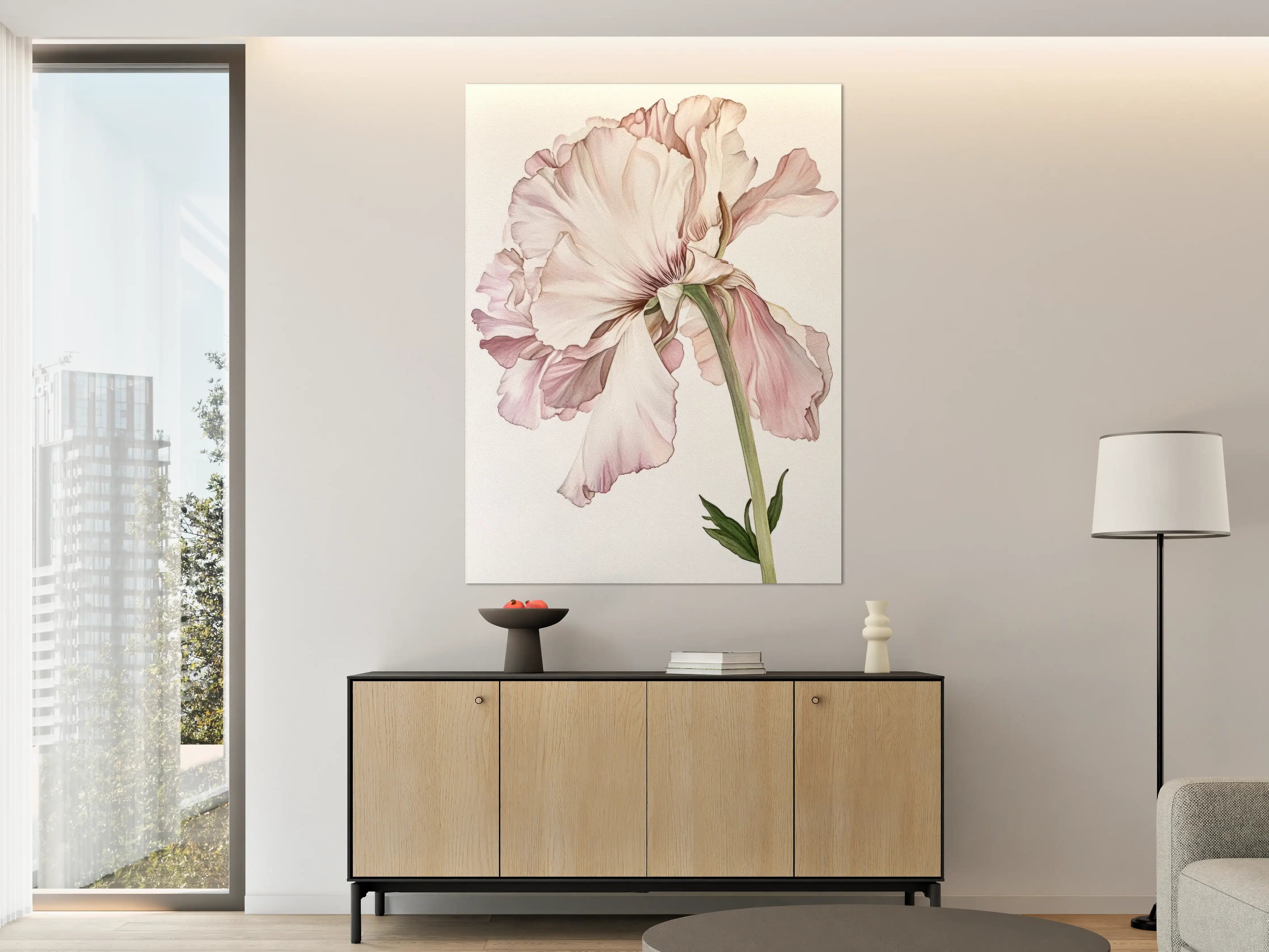 Große Wandbilder - Sanfte Hibiskus in Grau-Weiße Töne