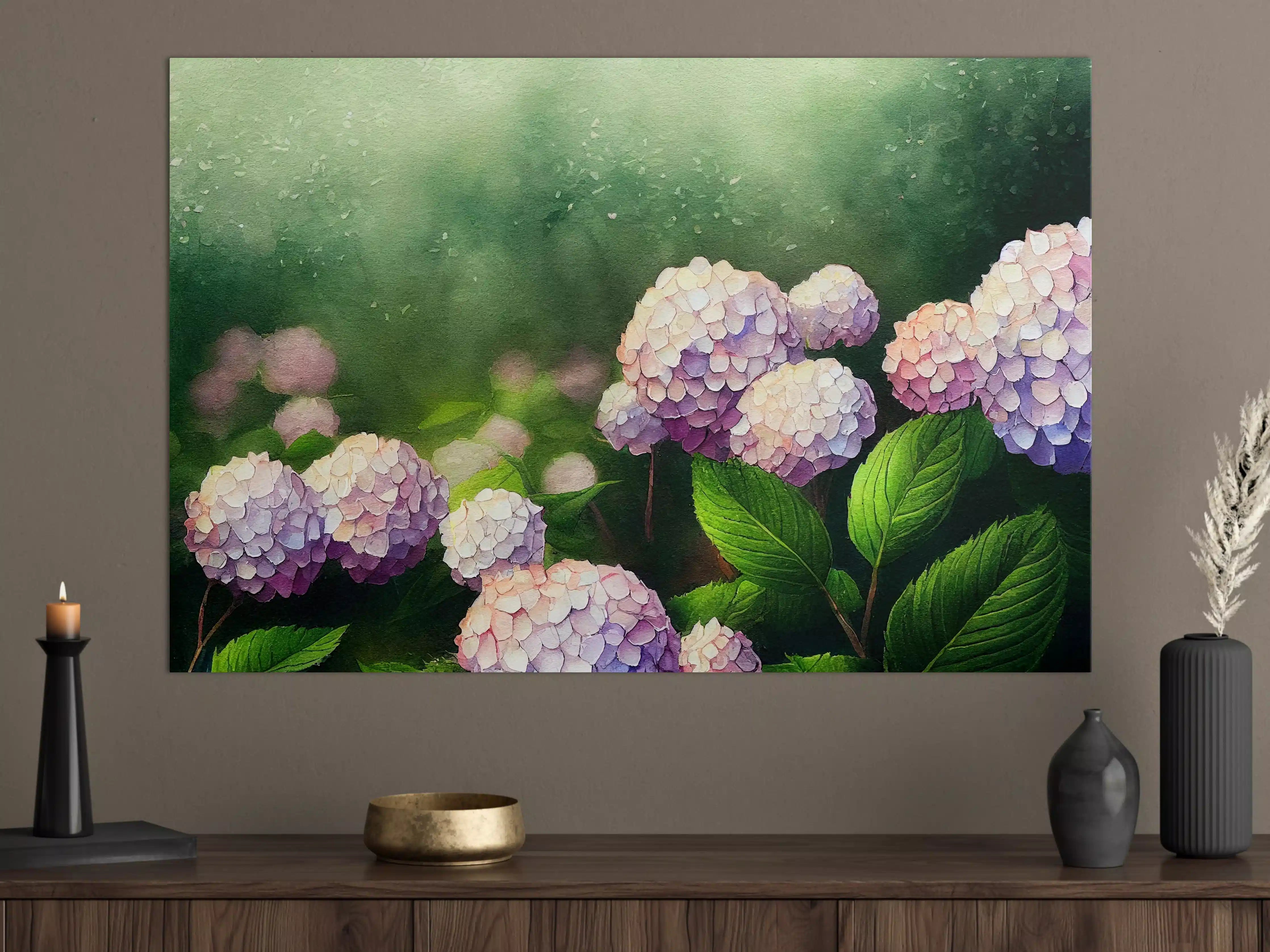 Große Wandbilder - Sanfte Hortensienblüten in Pastellfarben