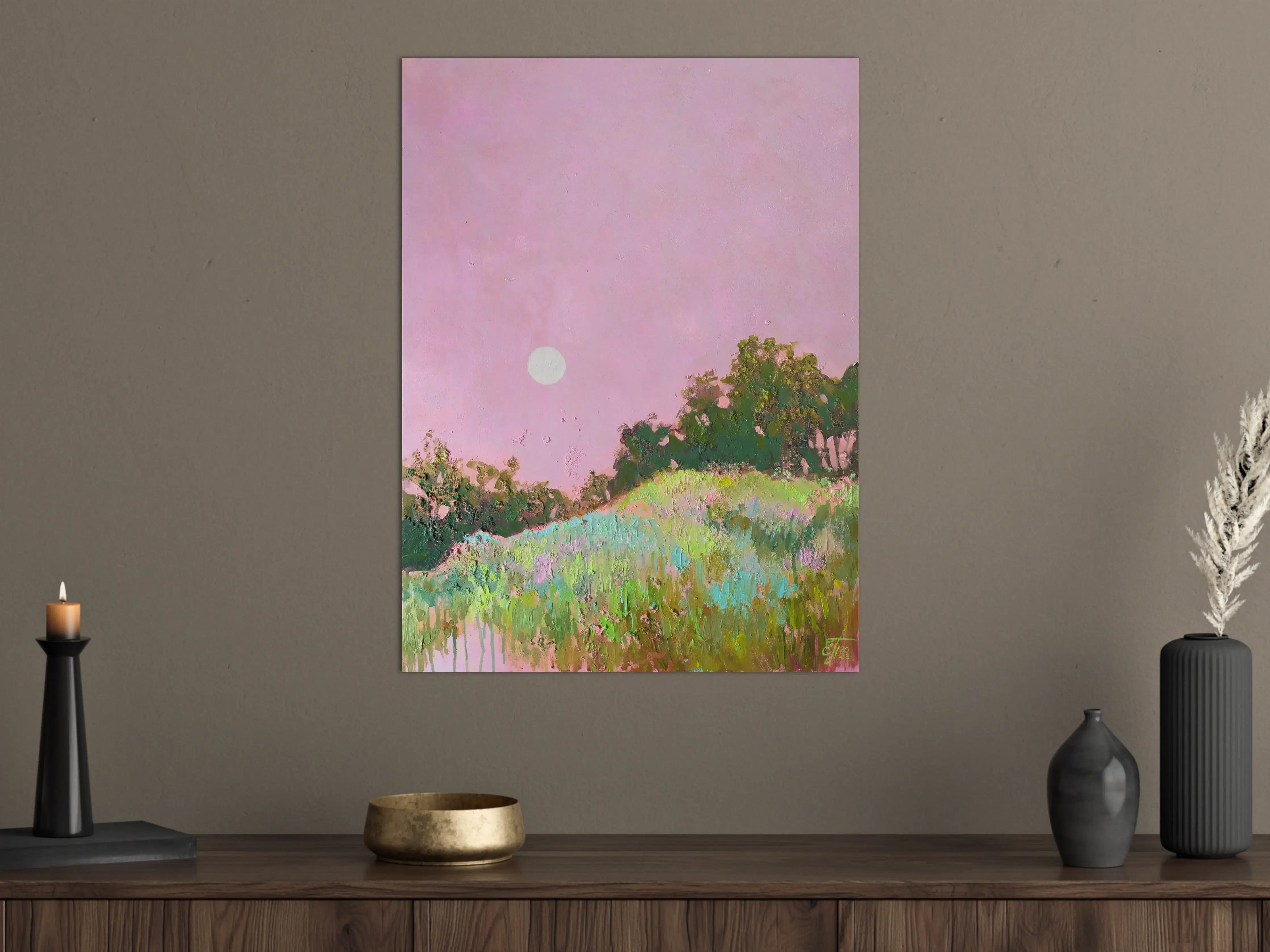 Große Wandbilder - Sanfte Pastell-Landschaft mit Sonnenuntergang