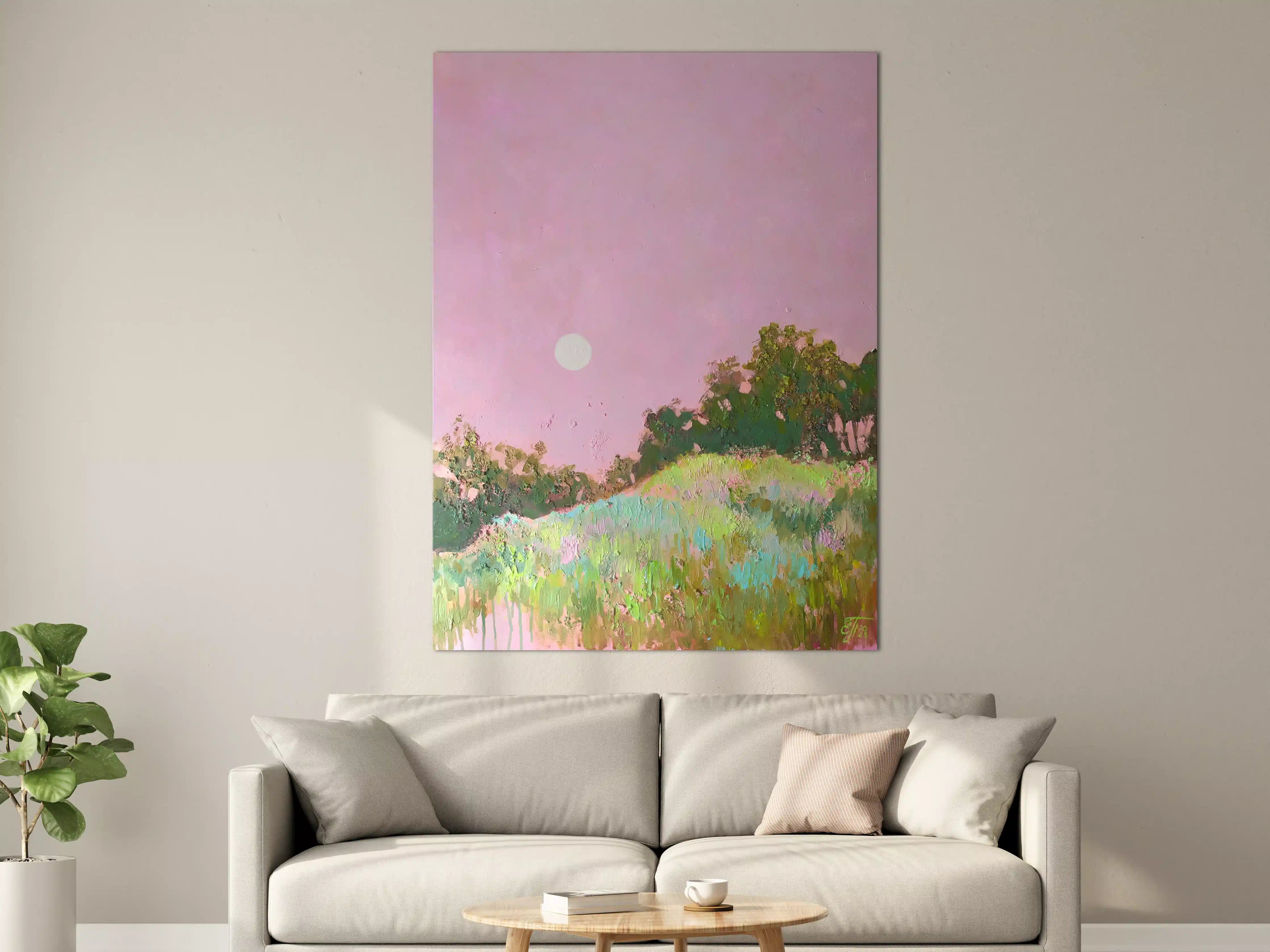 Große Wandbilder - Sanfte Pastell-Landschaft mit Sonnenuntergang