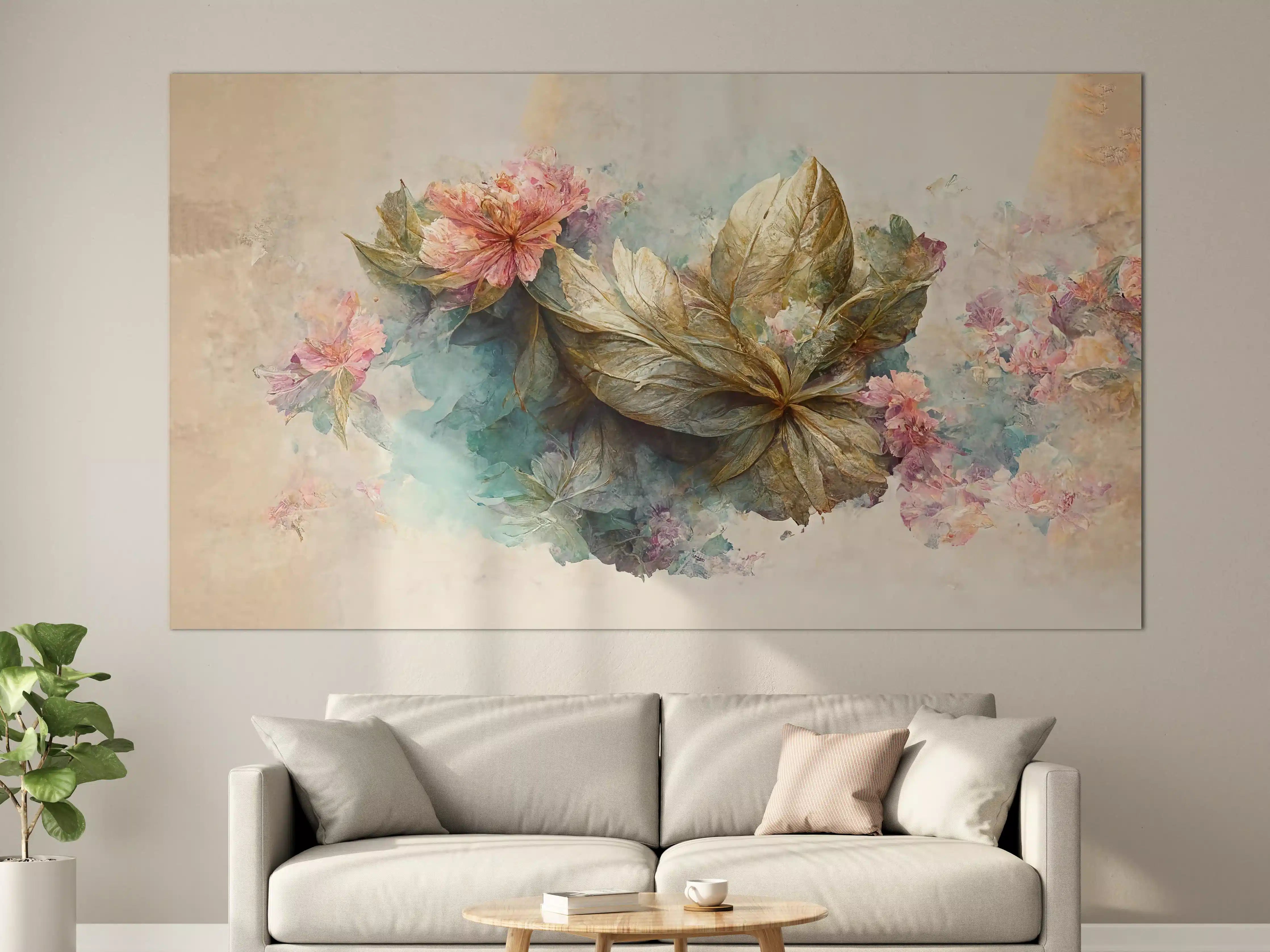 Große Wandbilder - Sanfte Pastellblumen und Grau-Accente