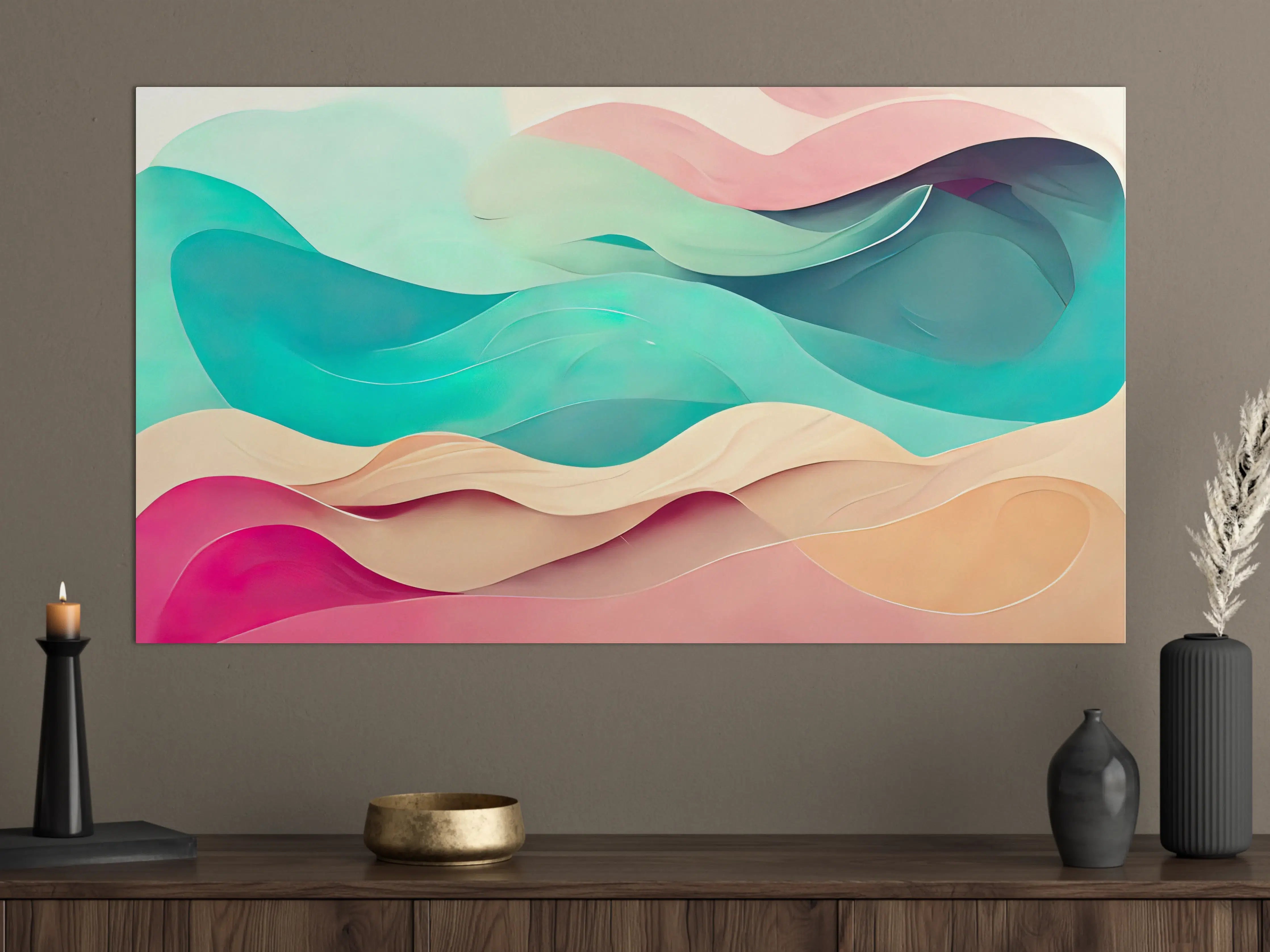 Große Wandbilder - Sanfte Pastellwellen in Aqua, Rosa und Beige