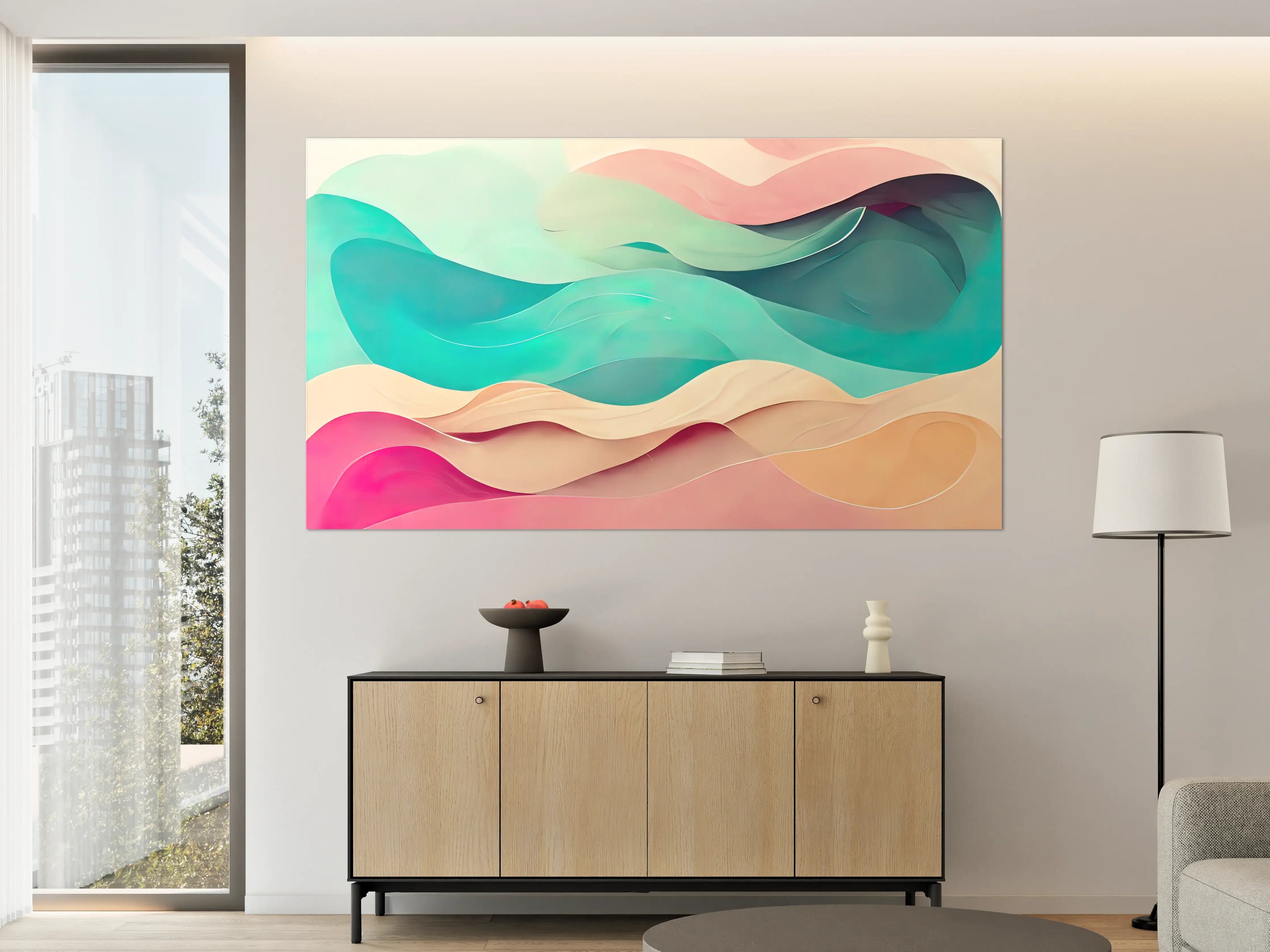 Große Wandbilder - Sanfte Pastellwellen in Aqua, Rosa und Beige