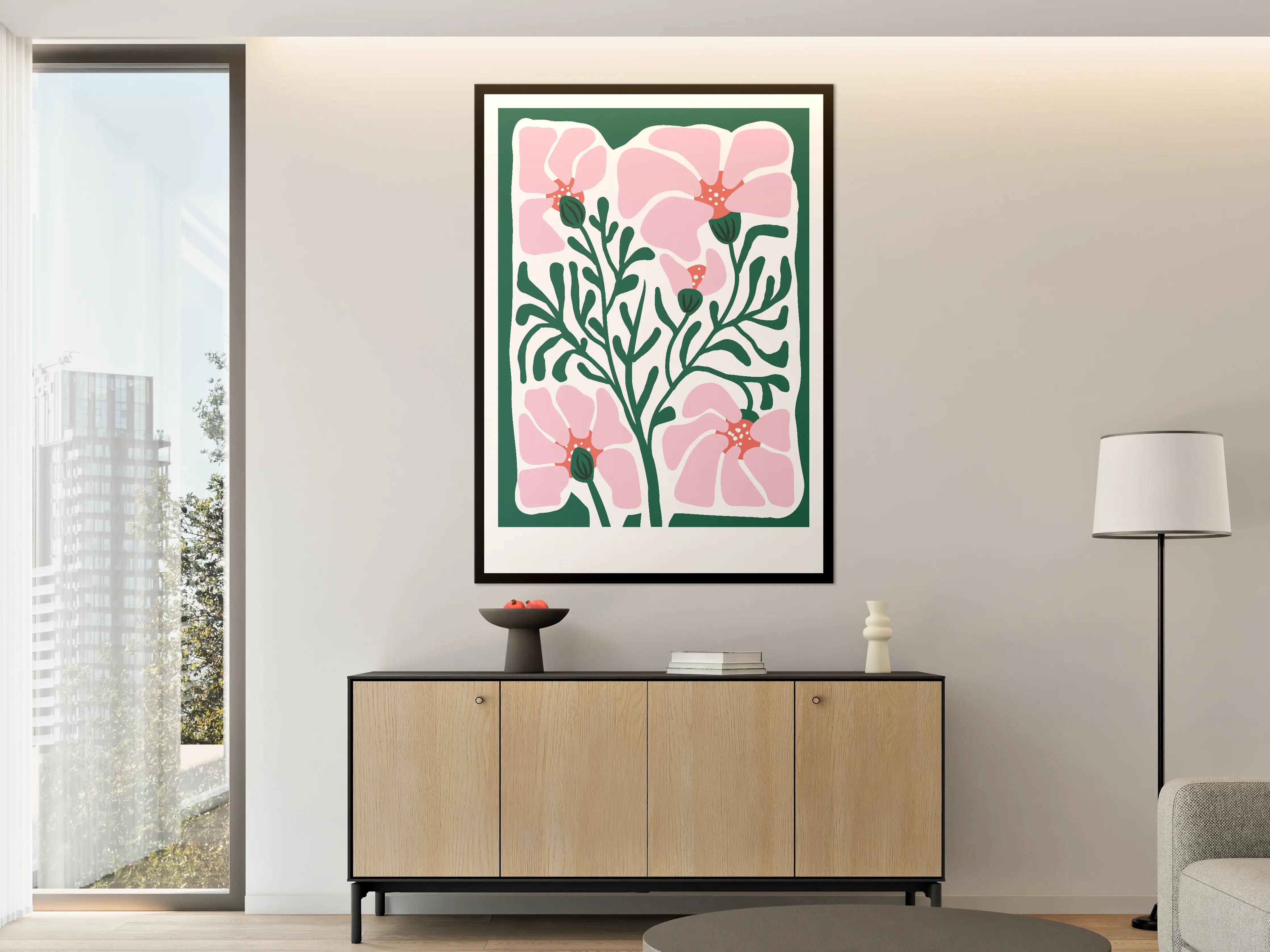 Große Wandbilder - Sanfte Pinkblumen auf dunklem Hintergrund