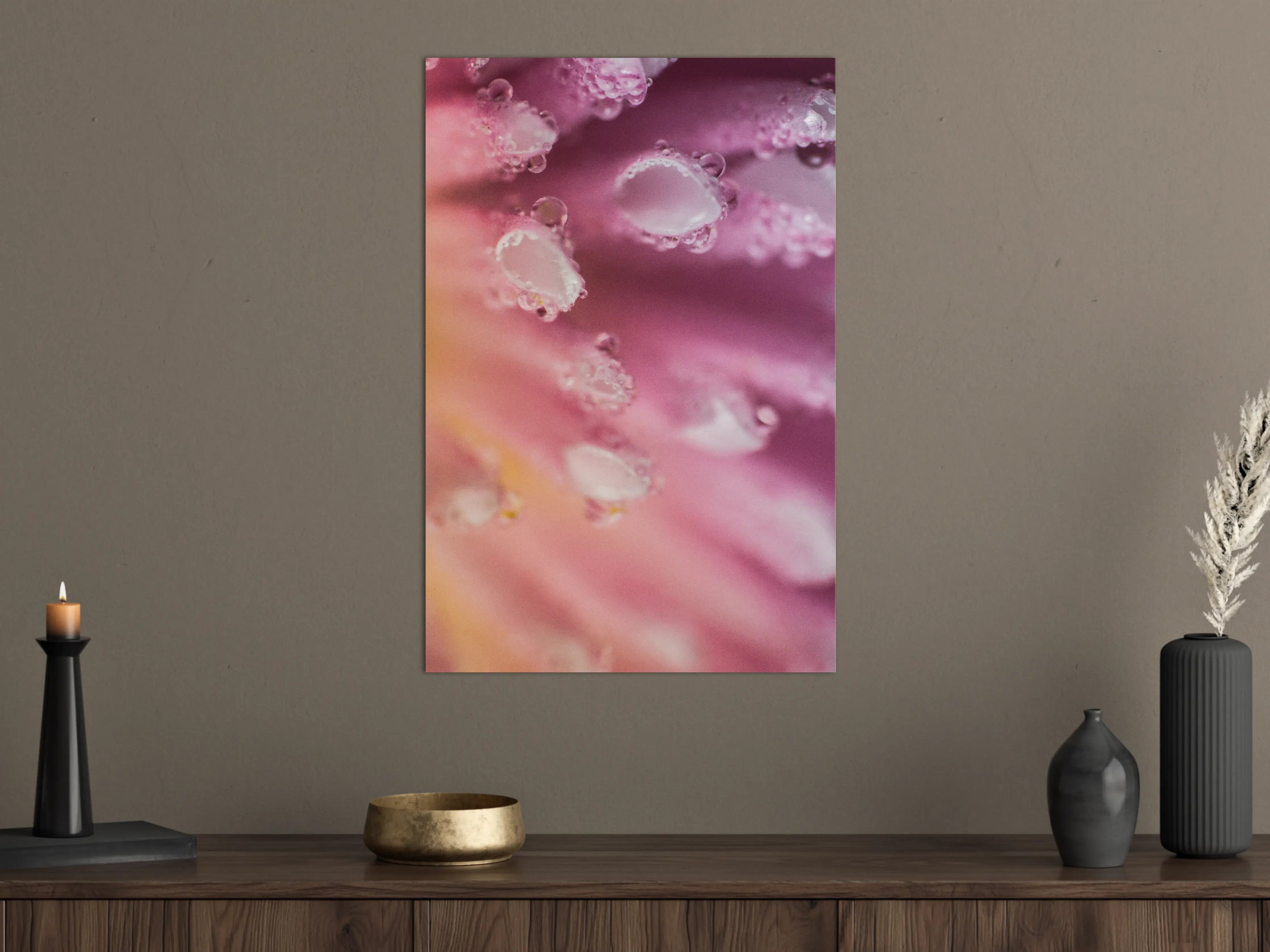 Große Wandbilder - Sanfte Rosafarbe mit Wassertropfen-Details