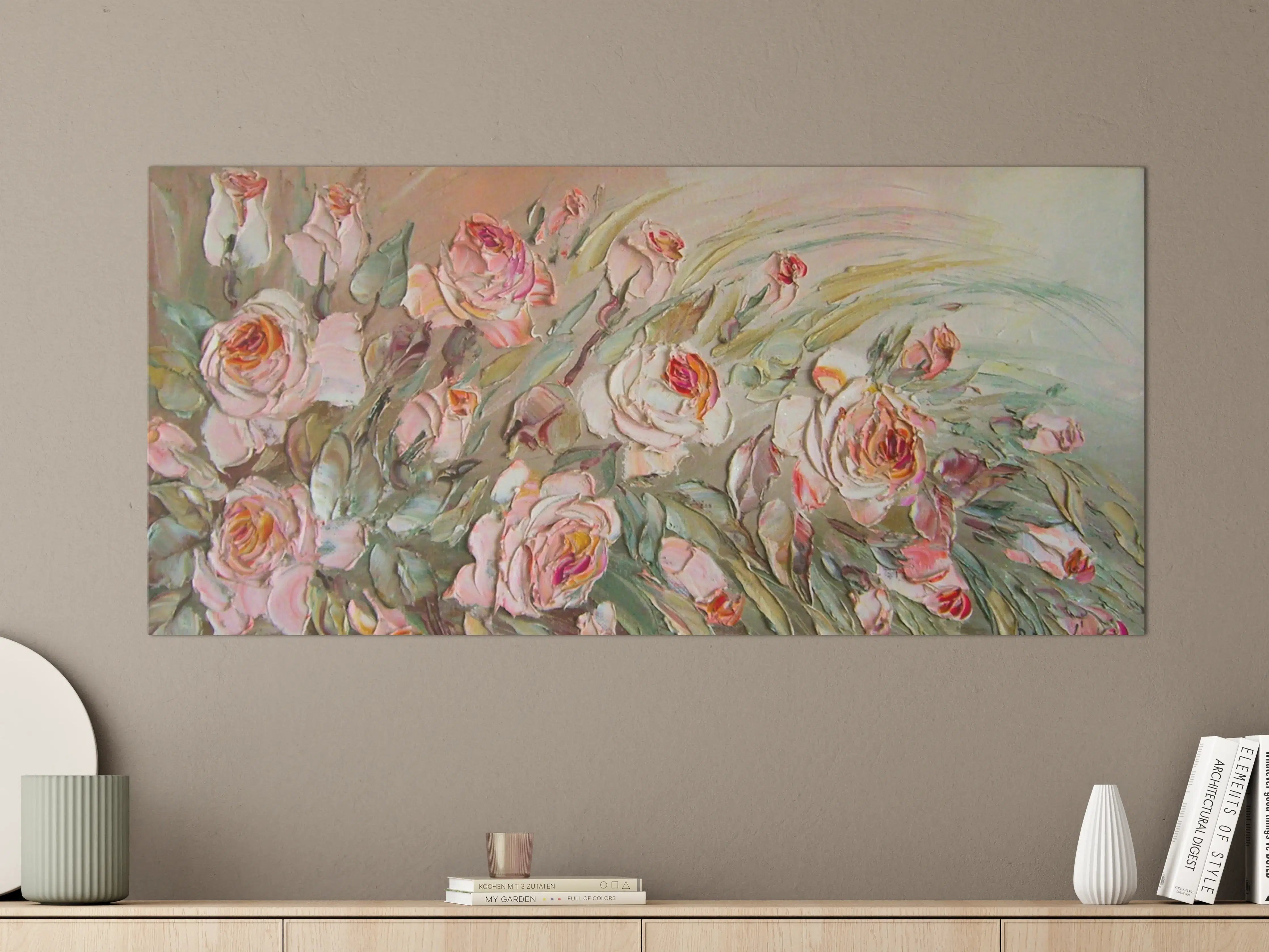 Große Wandbilder - Sanfte Rosen in Grauweiß-Tönen