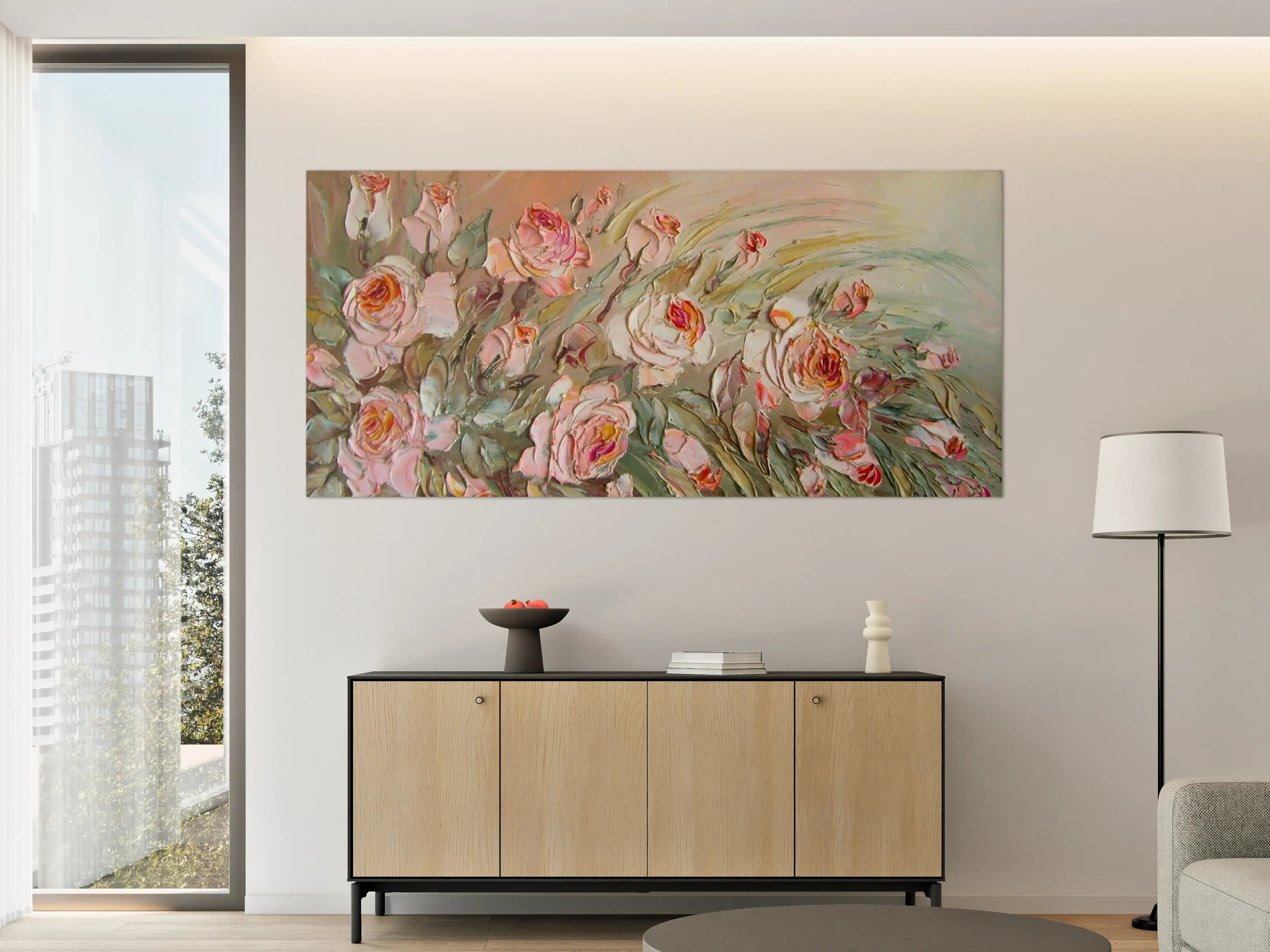 Große Wandbilder - Sanfte Rosen in Grauweiß-Tönen