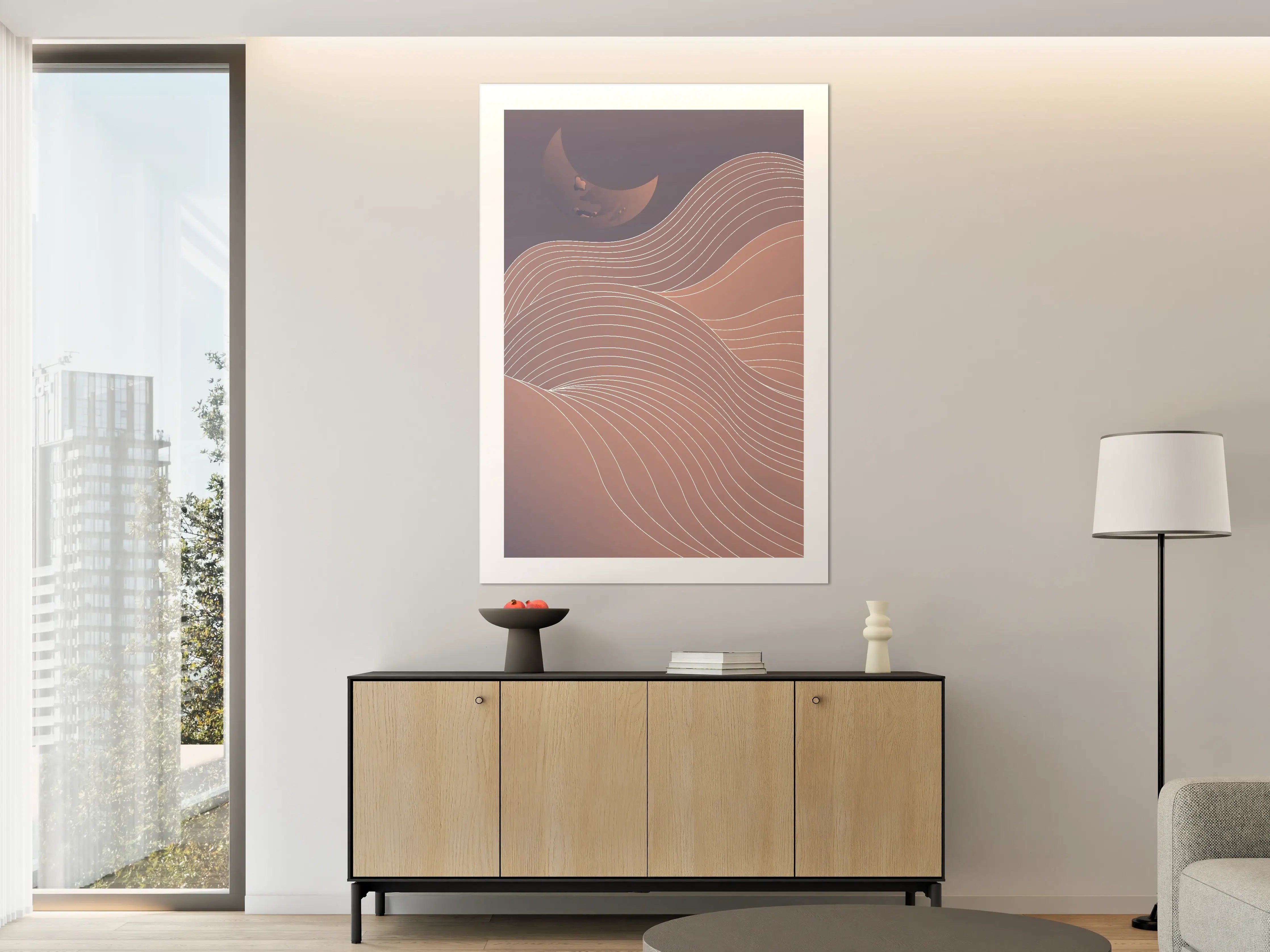 Große Wandbilder - Sanfte Wellen und Mondlandschaft in Pastellfarben