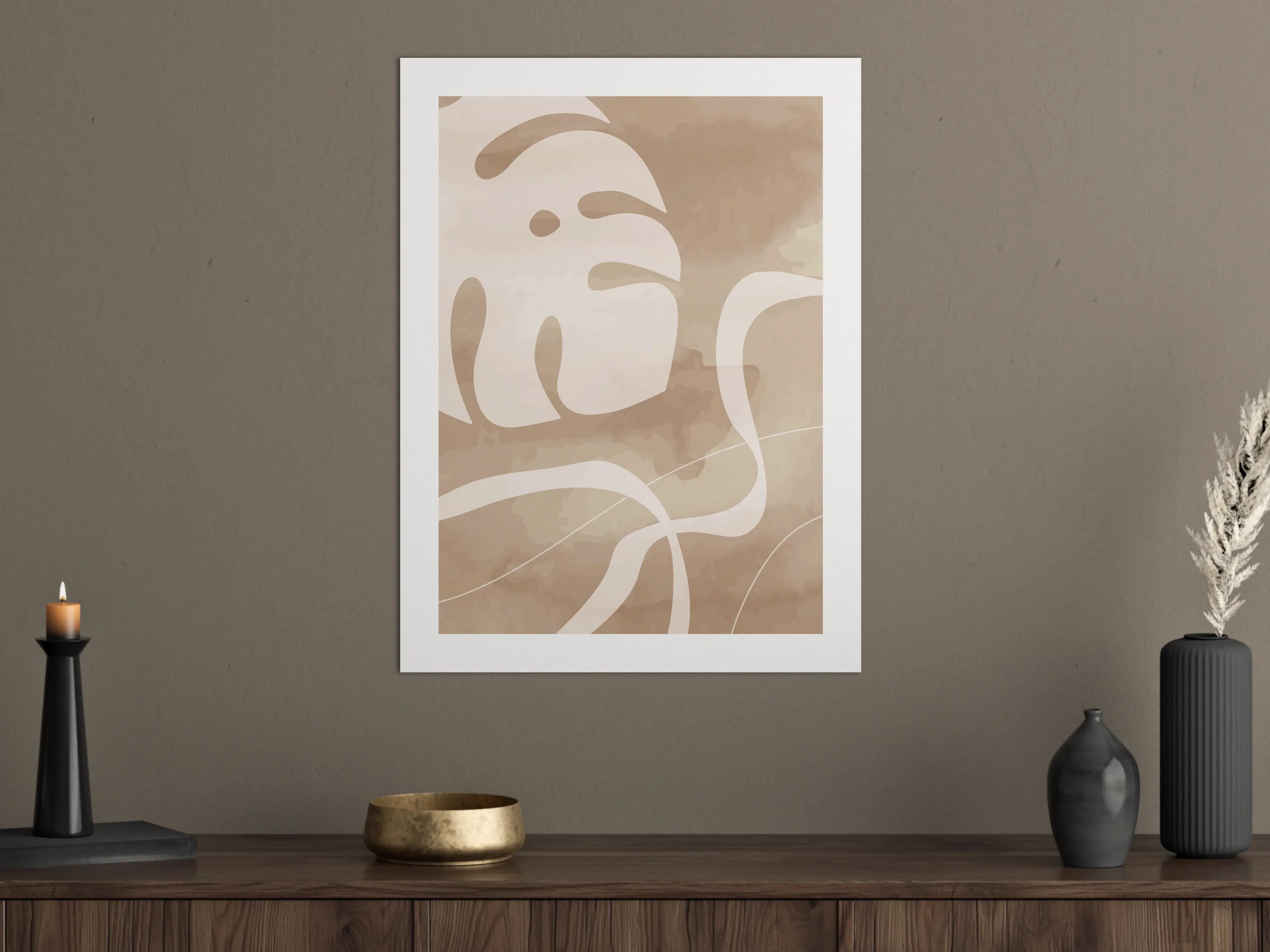 Große Wandbilder - Sanfte beige Wasserfarbe mit abstrakten Linien