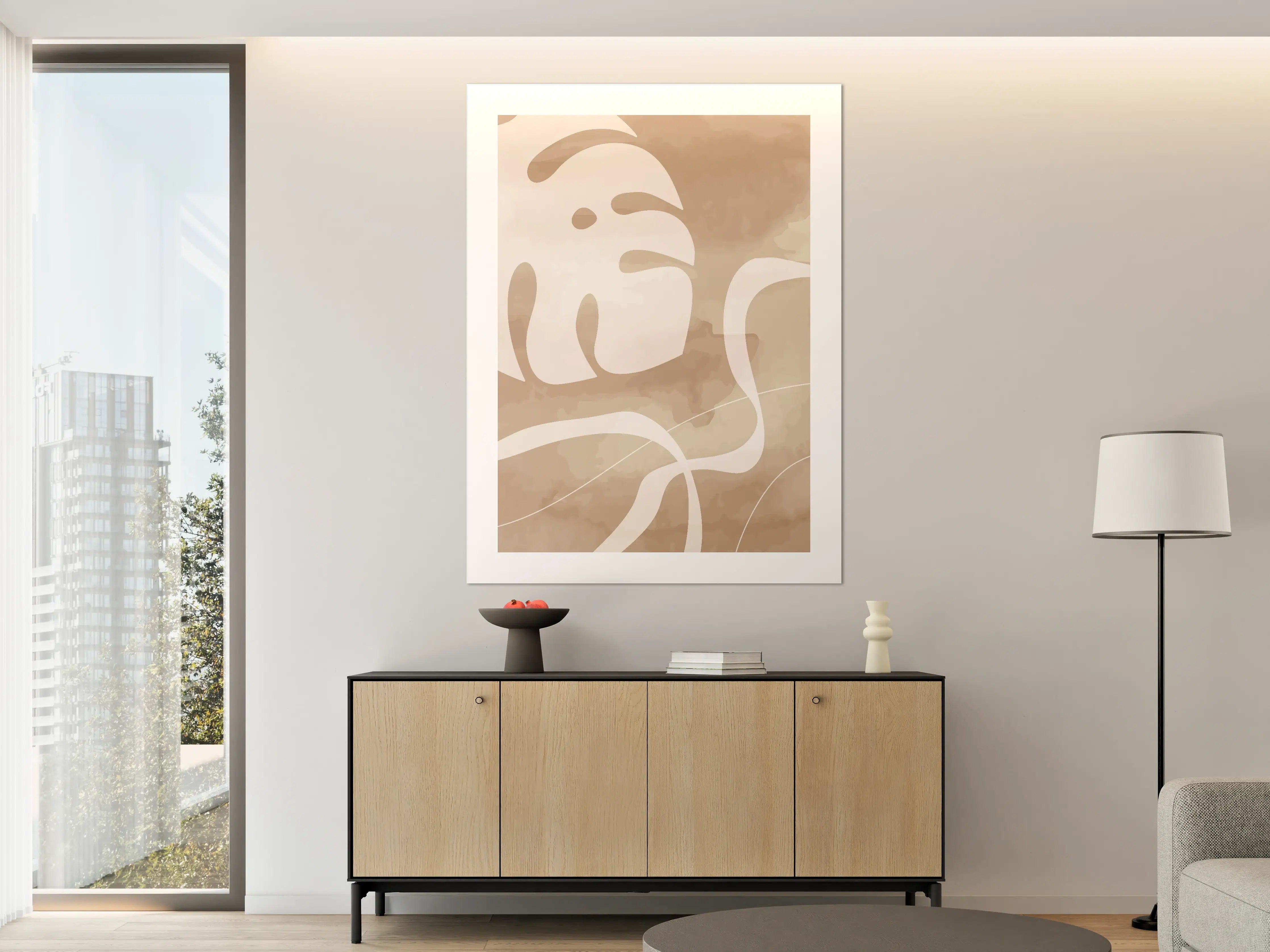 Große Wandbilder - Sanfte beige Wasserfarbe mit abstrakten Linien