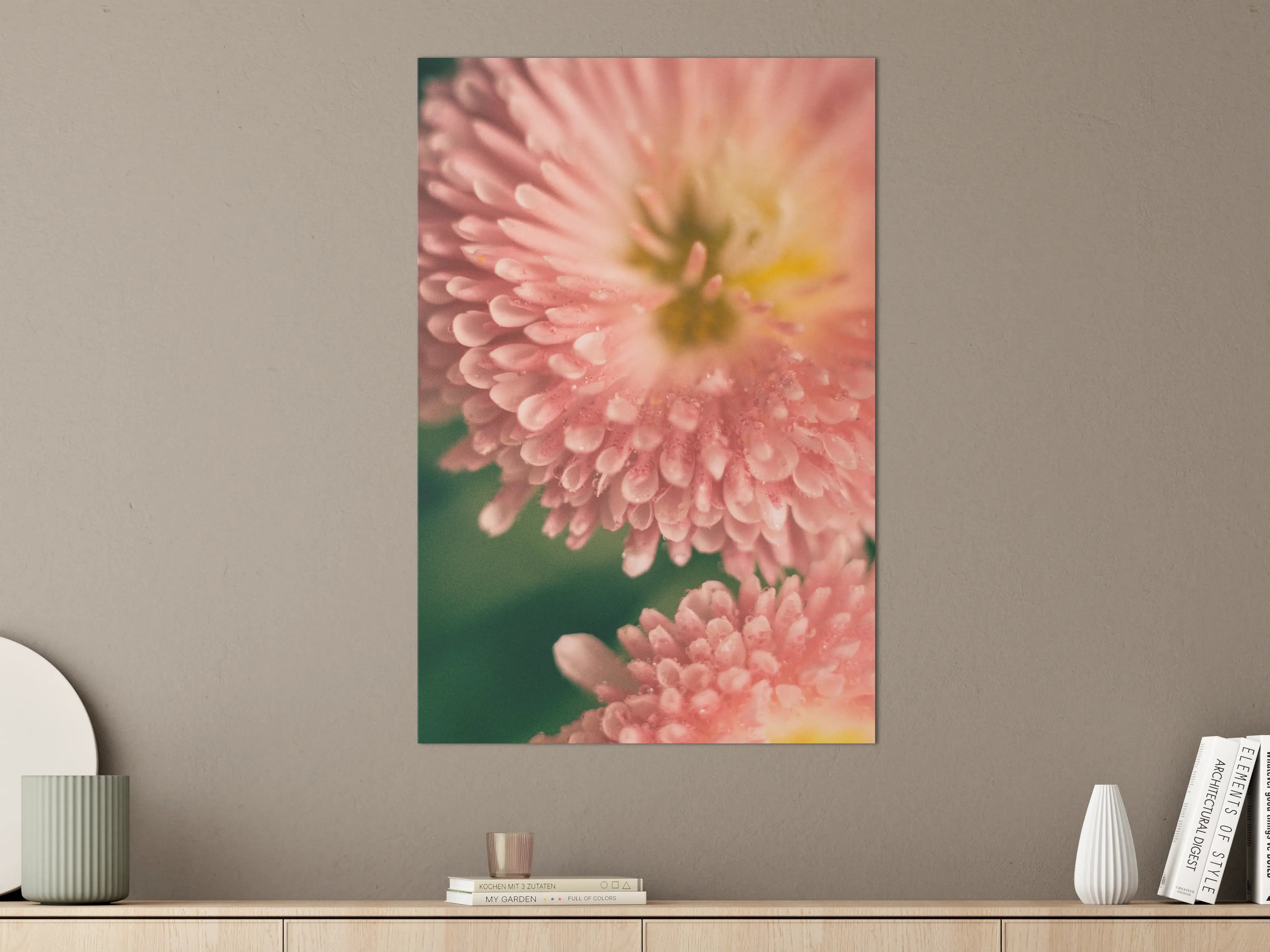 Große Wandbilder - Sanfte pinke Blüten mit Wassertröpfchen