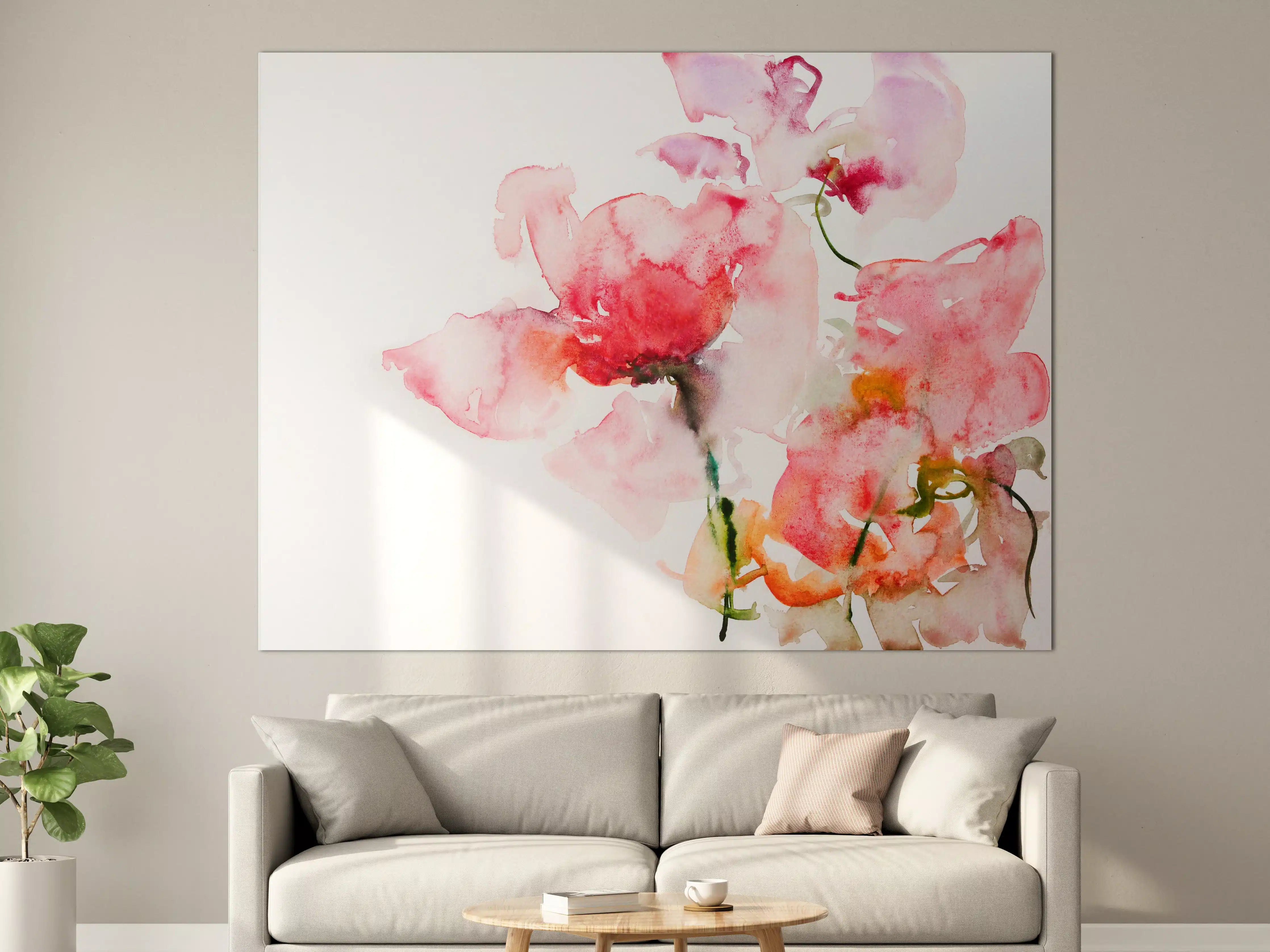Große Wandbilder - Sanfte rosa Blumen in Aquarelltechnik