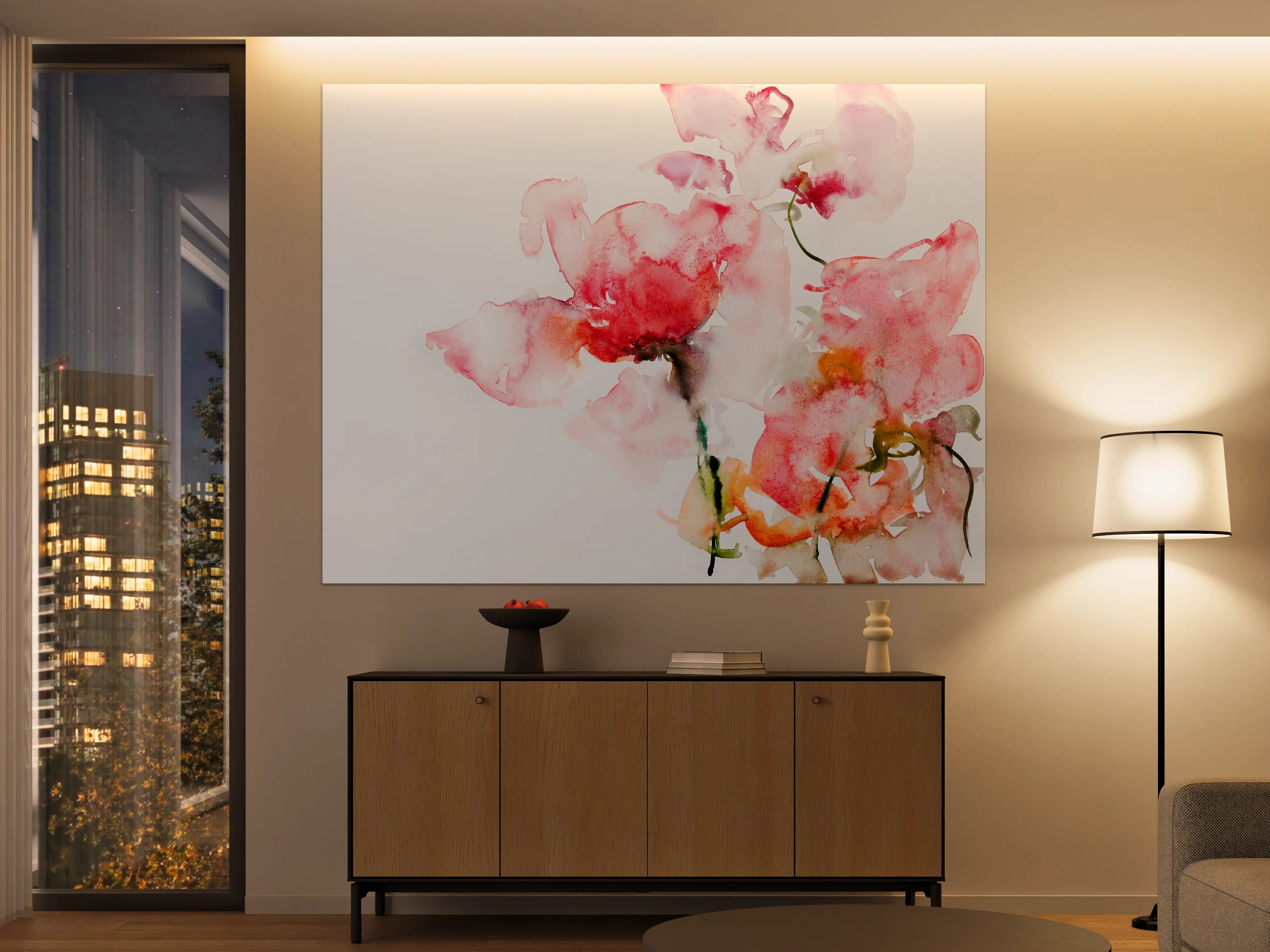 Große Wandbilder - Sanfte rosa Blumen in Aquarelltechnik