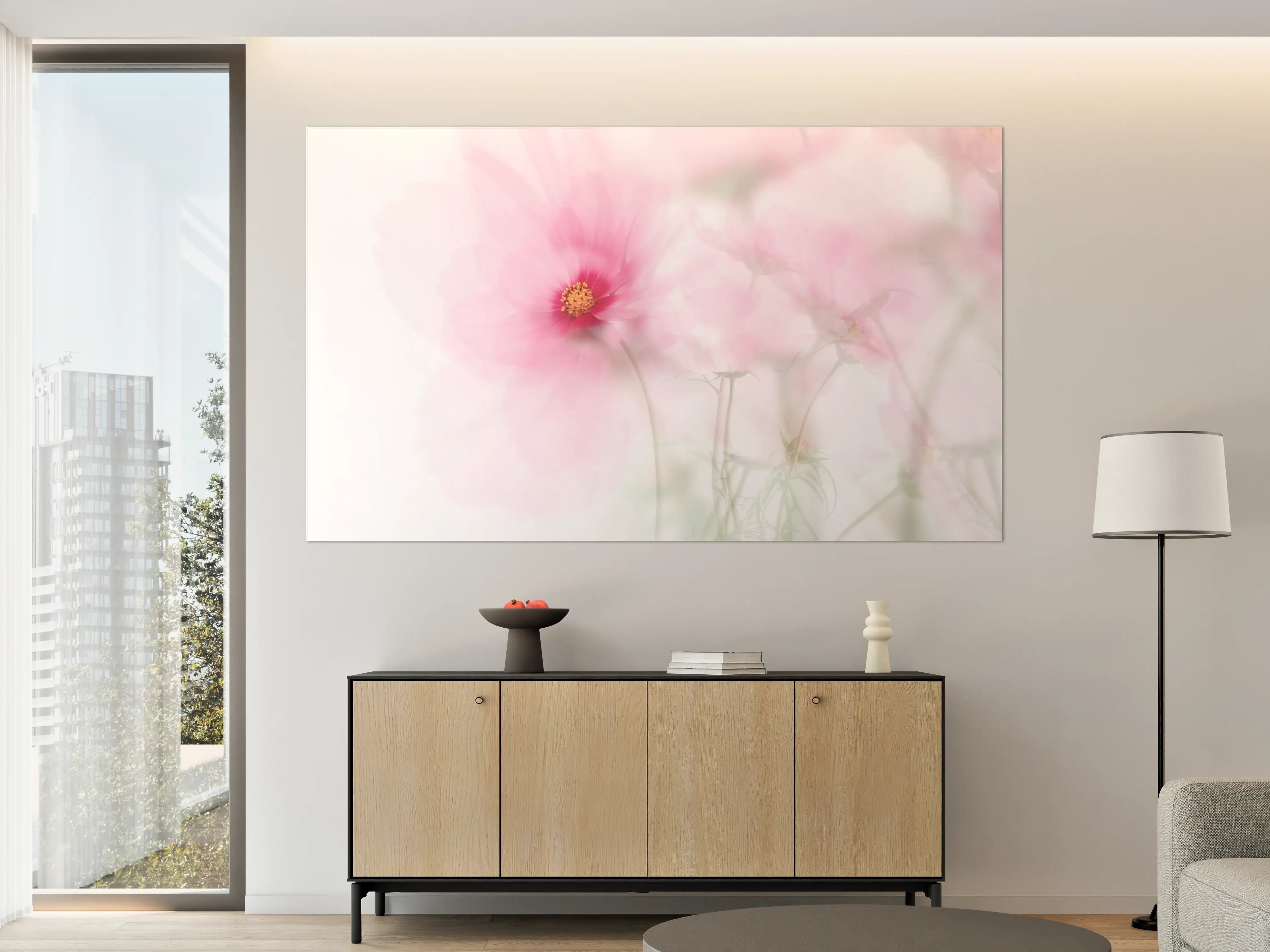 Große Wandbilder - Sanfte rosa Blumenwasser”,
