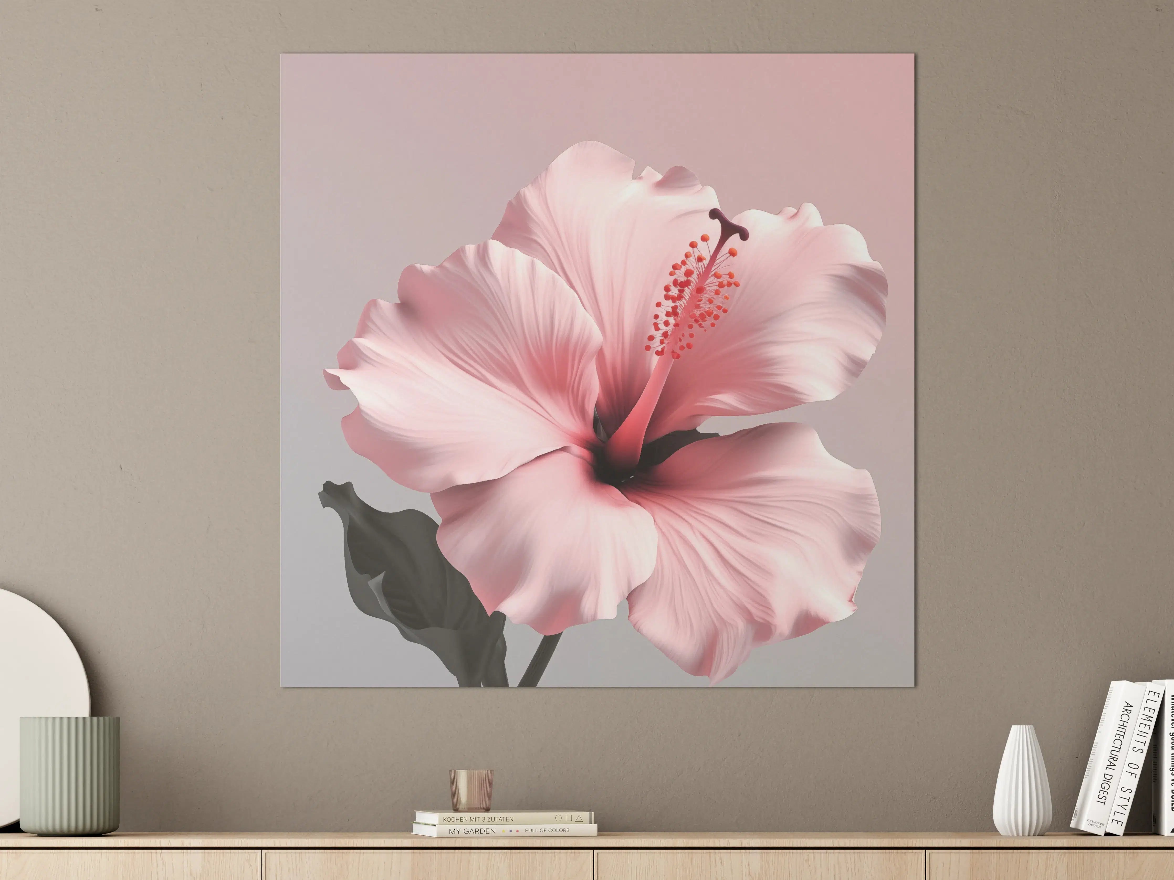 Große Wandbilder - Sanfte rosa Hibiskusblüte mit detailreicher Textur