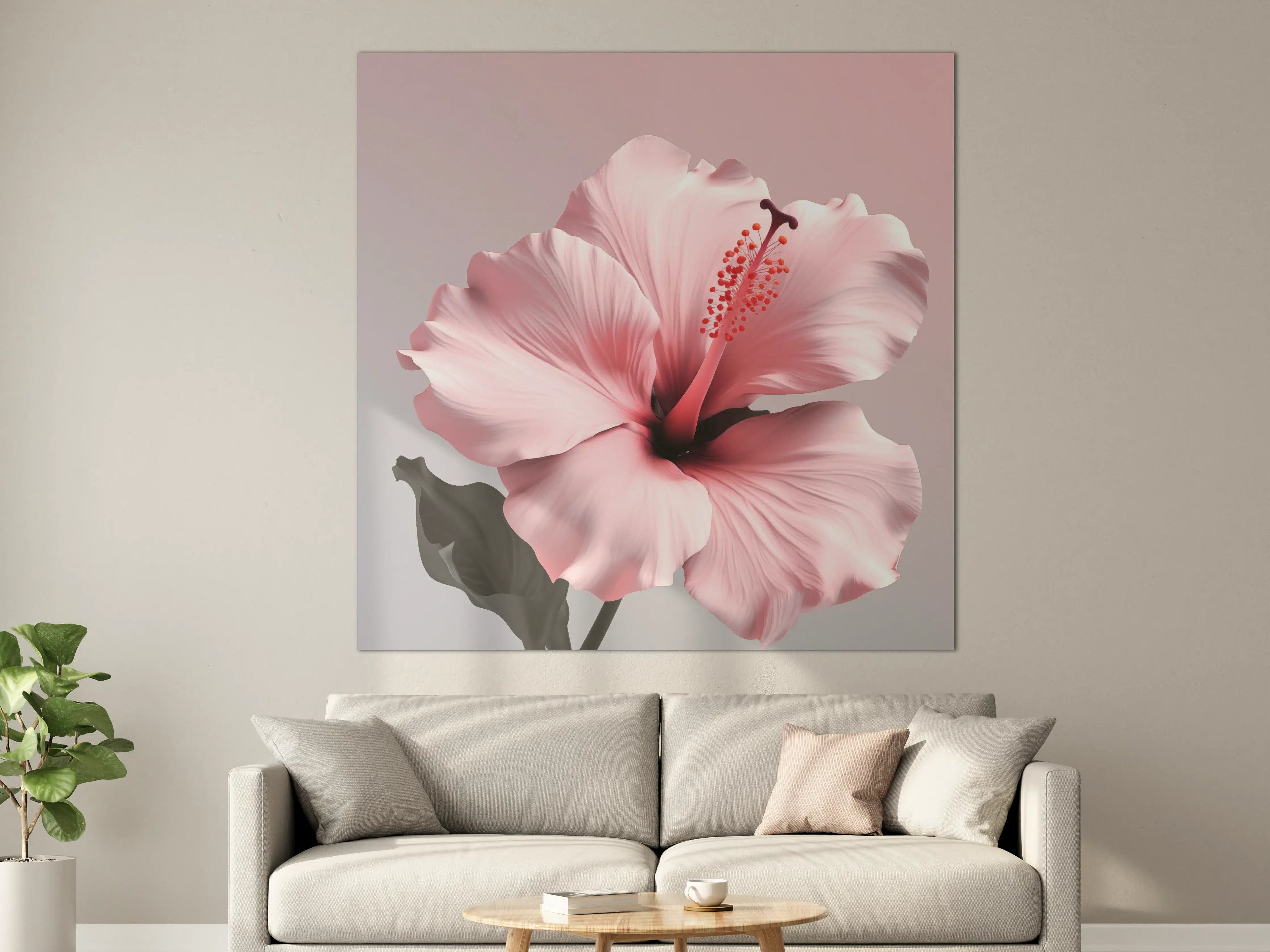 Große Wandbilder - Sanfte rosa Hibiskusblüte mit detailreicher Textur