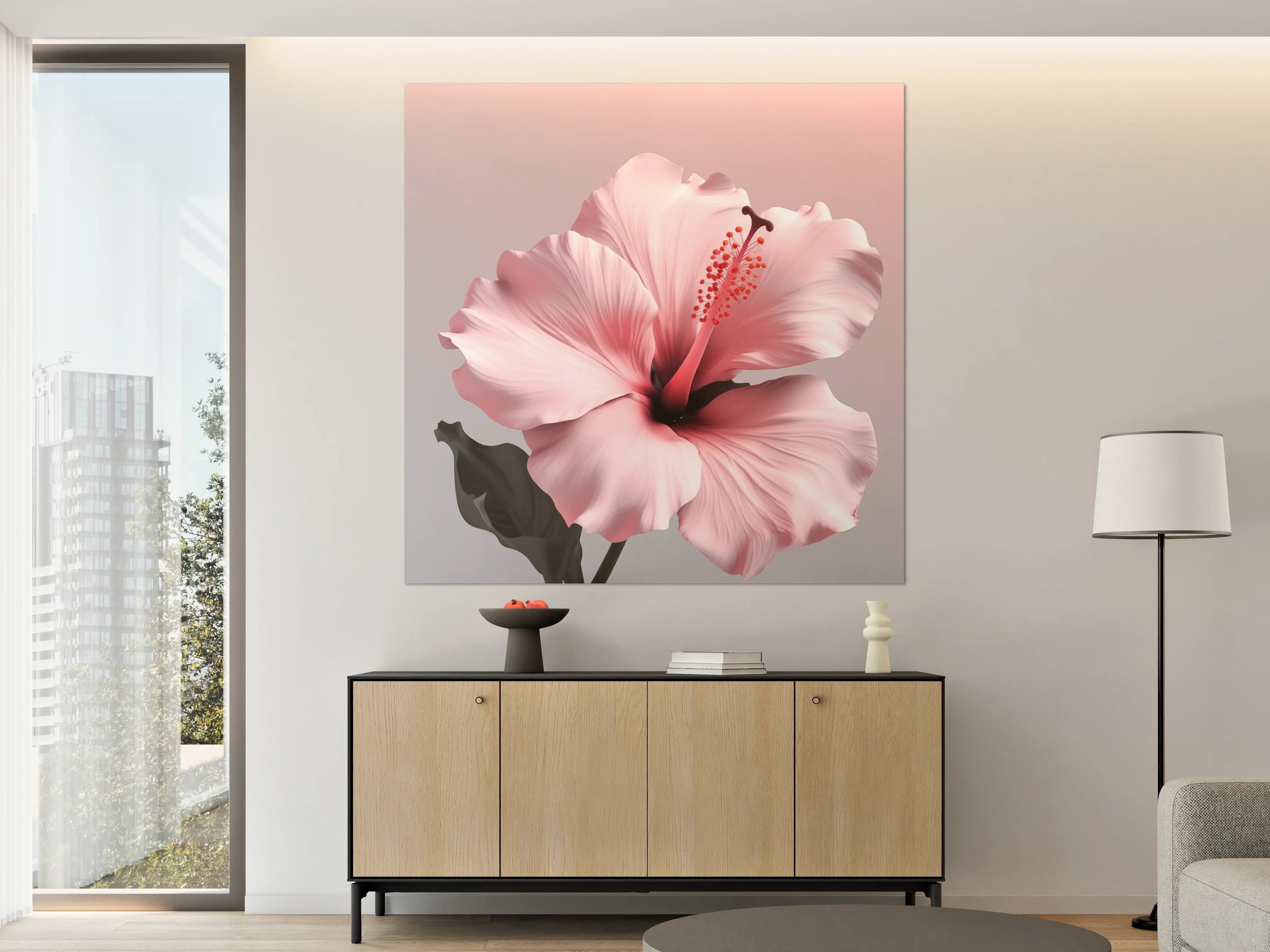 Große Wandbilder - Sanfte rosa Hibiskusblüte mit detailreicher Textur