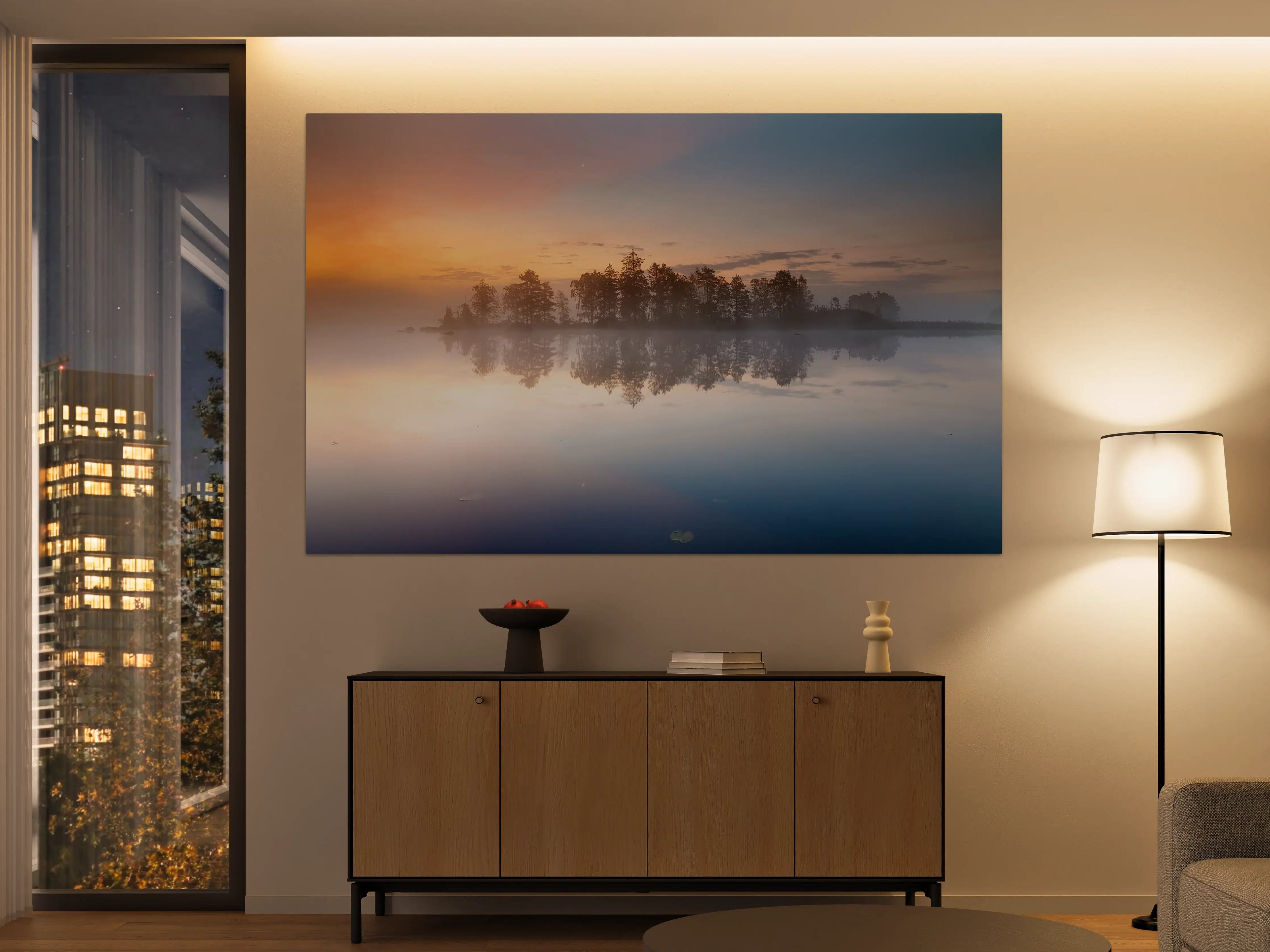 Große Wandbilder - Sanfter Sonnenaufgang über dem Wasser