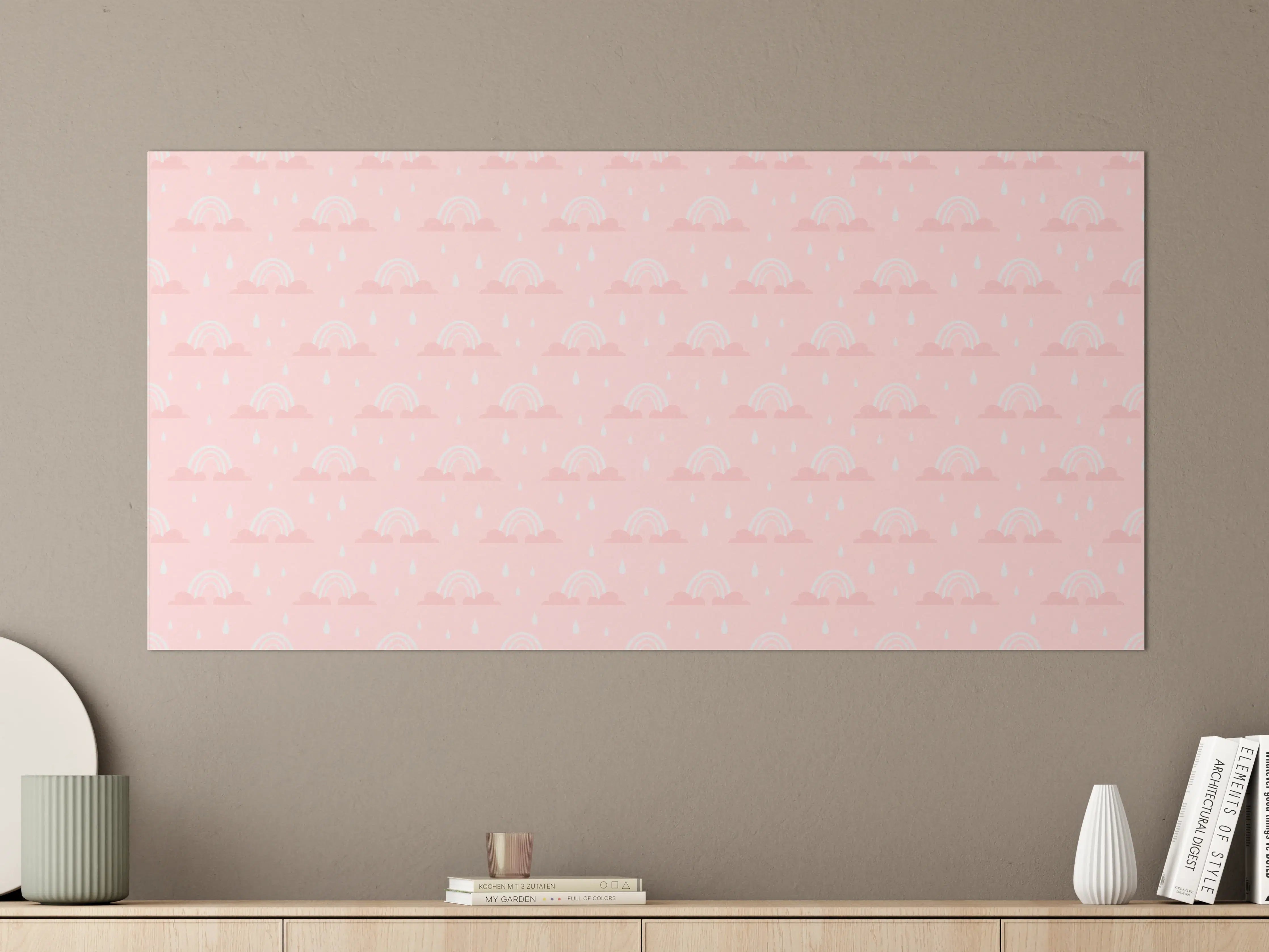 Große Wandbilder - Sanfter rosa Himmel mit stilisierten Wolken