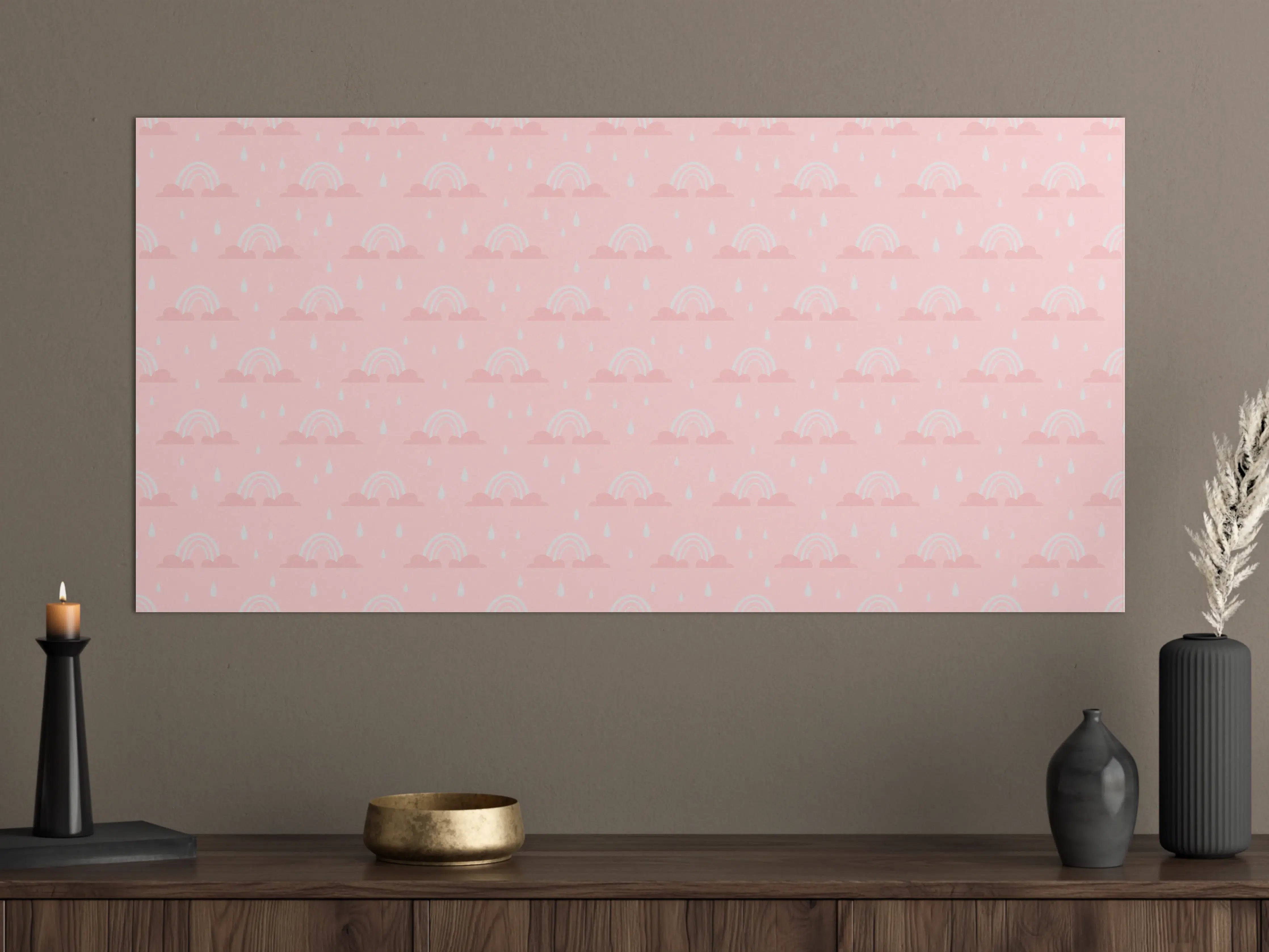 Große Wandbilder - Sanfter rosa Himmel mit stilisierten Wolken