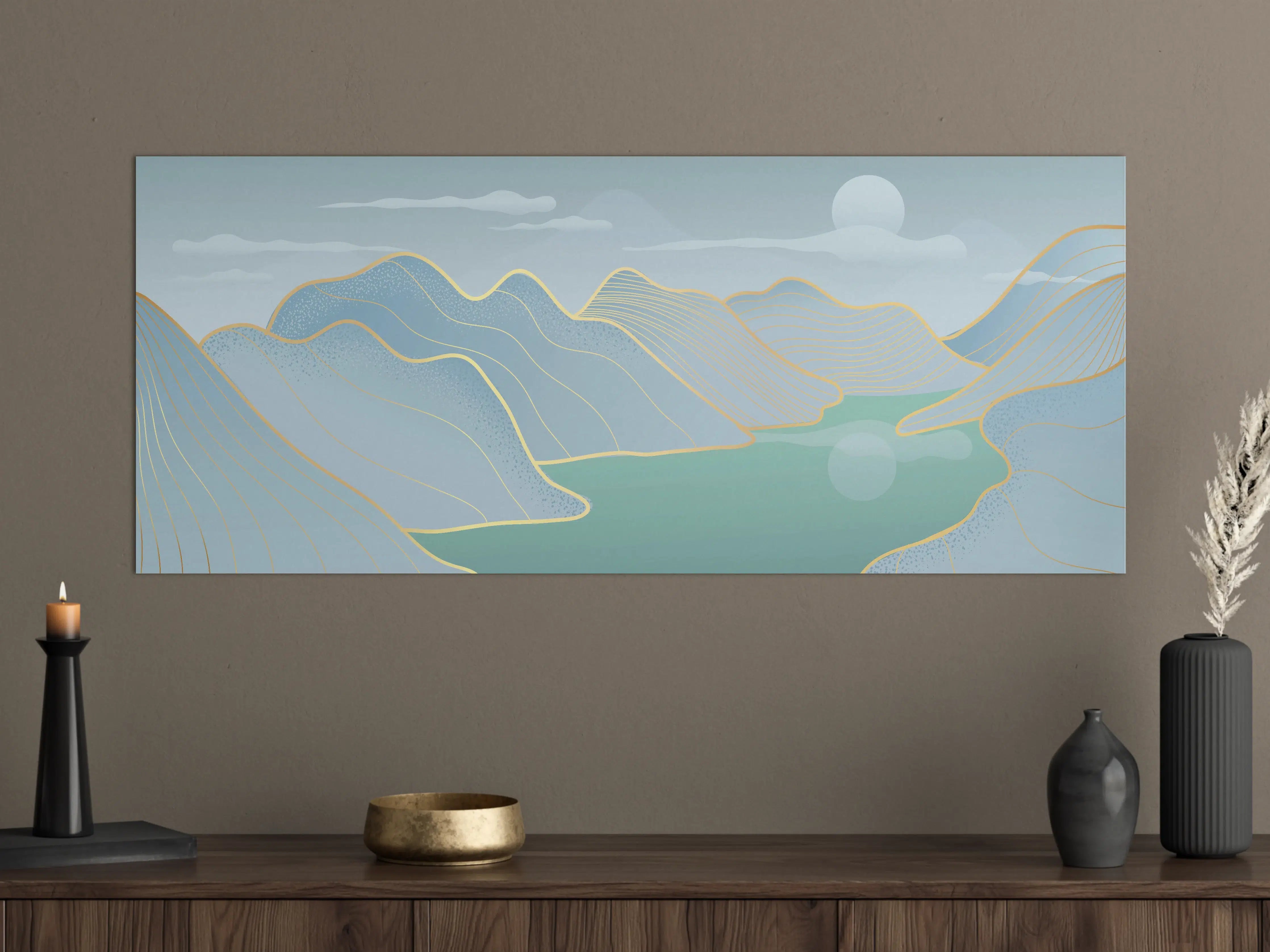 Große Wandbilder - Sanftes Blau Linien Panorama