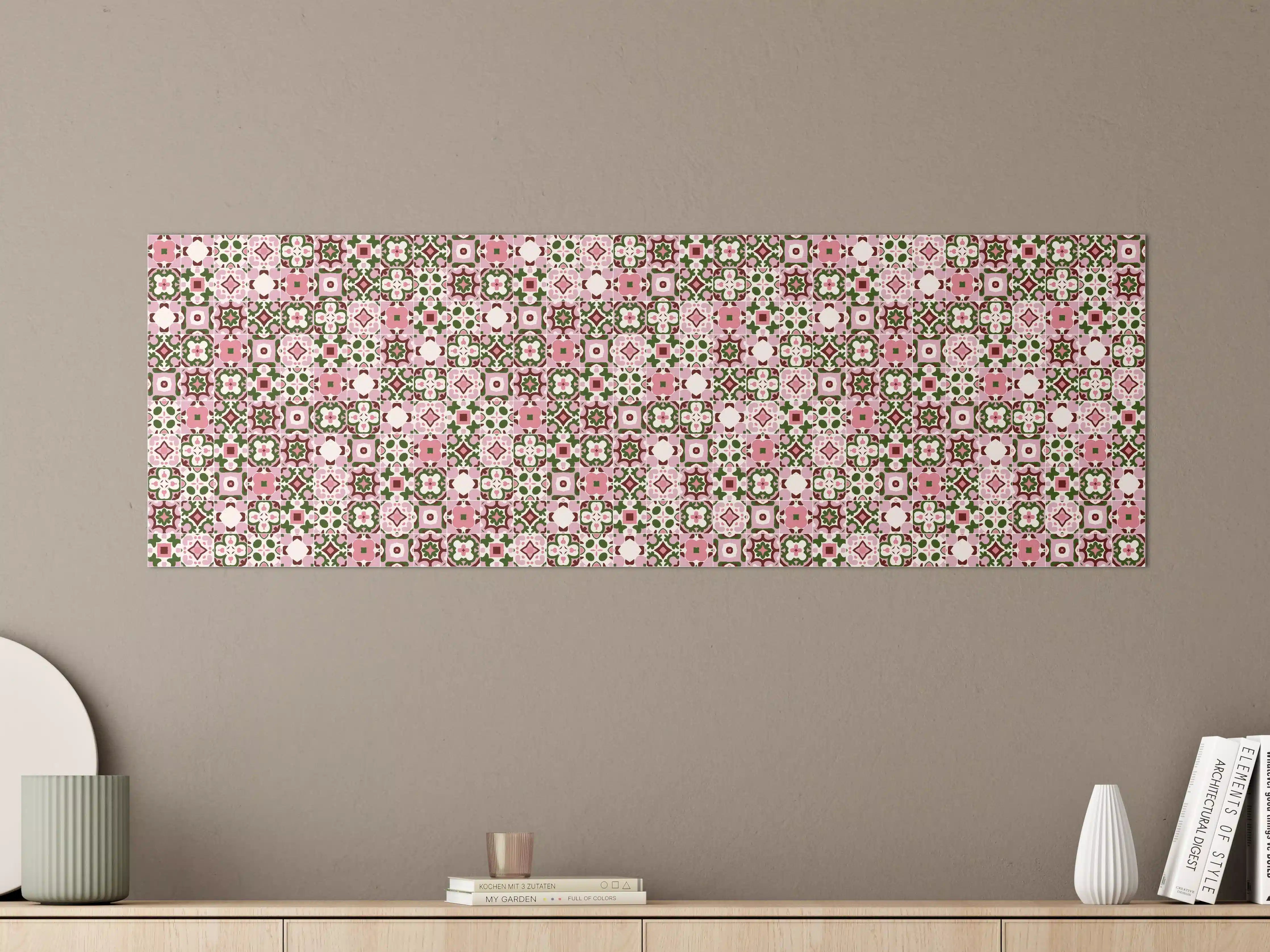 Große Wandbilder - Sanftes Blumenmuster in Rosa und Grün