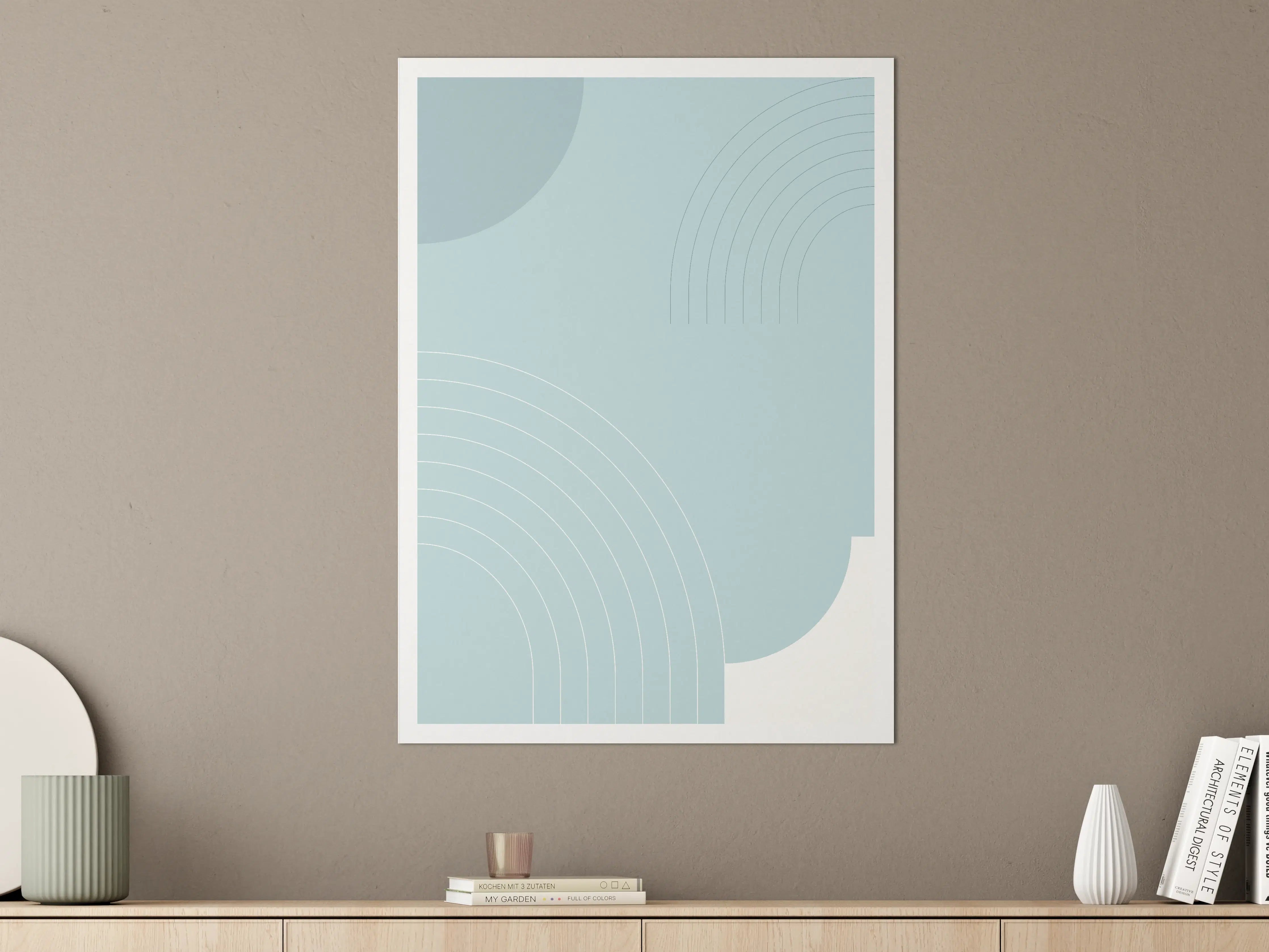 Große Wandbilder - Sanftes Hellblau mit geometrischen Linien