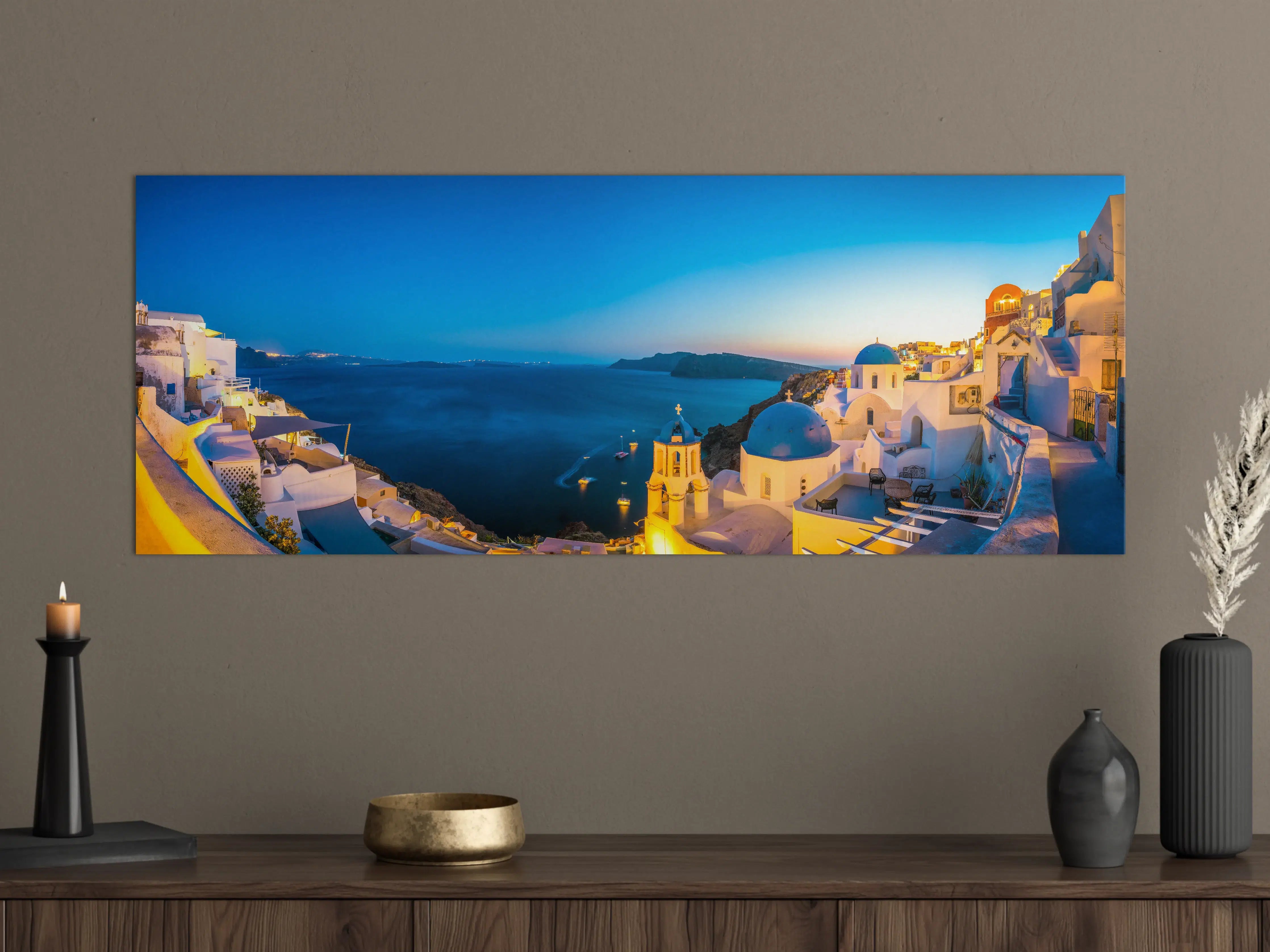 Große Wandbilder - Santorini Blau-Weiß Panorama