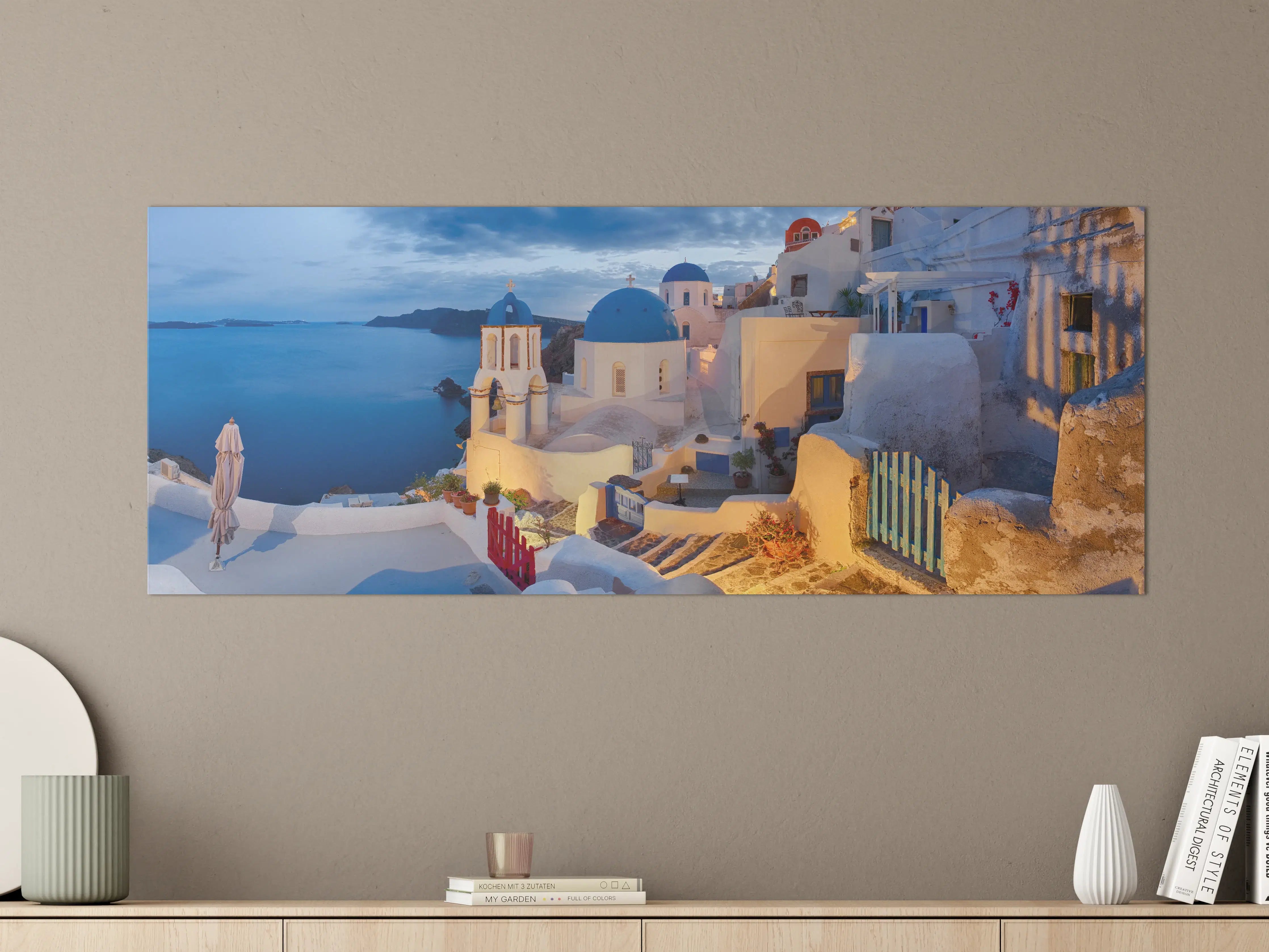 Große Wandbilder - Santorini Skyline in Blau und Weiß