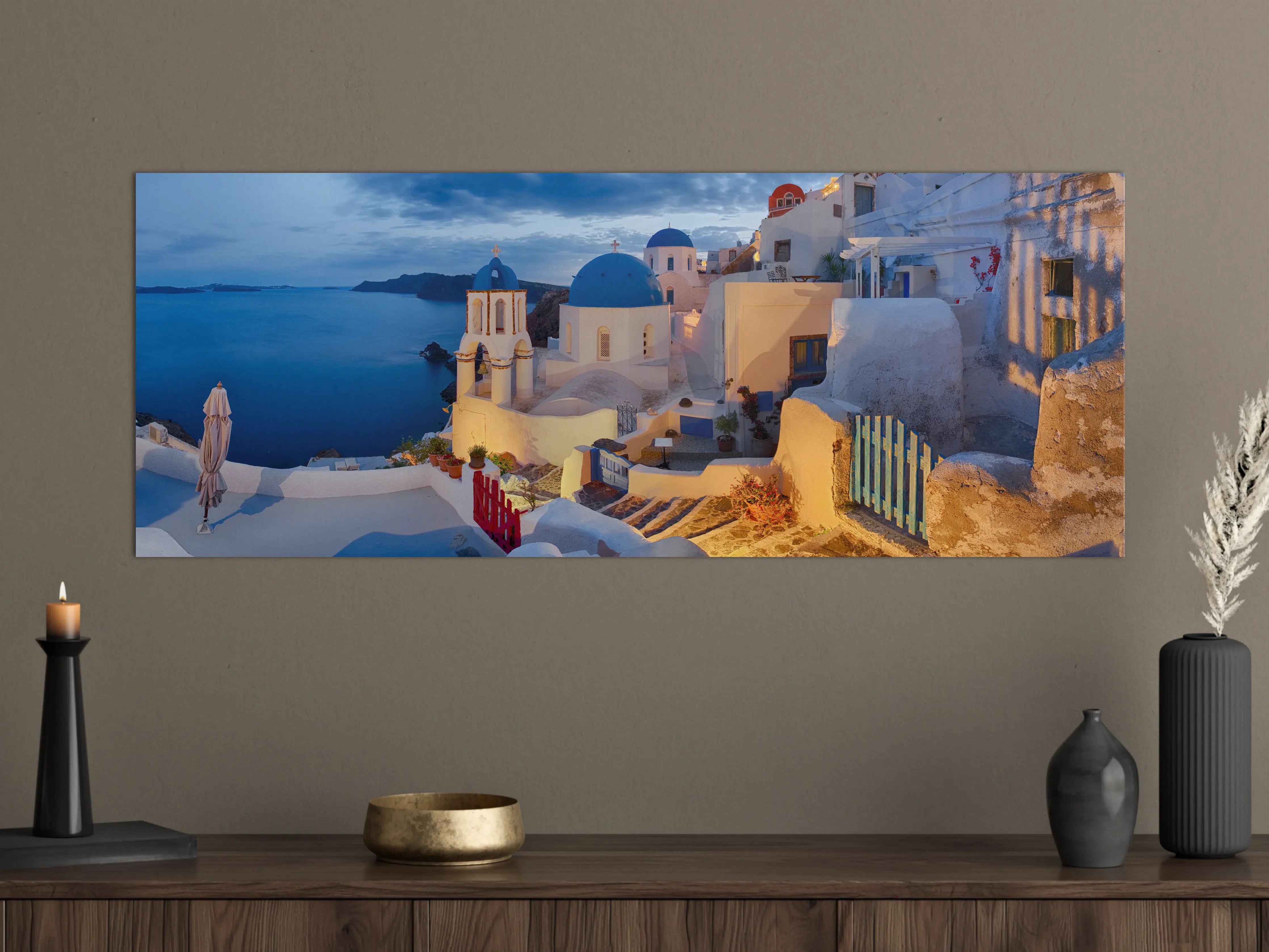 Große Wandbilder - Santorini Skyline in Blau und Weiß