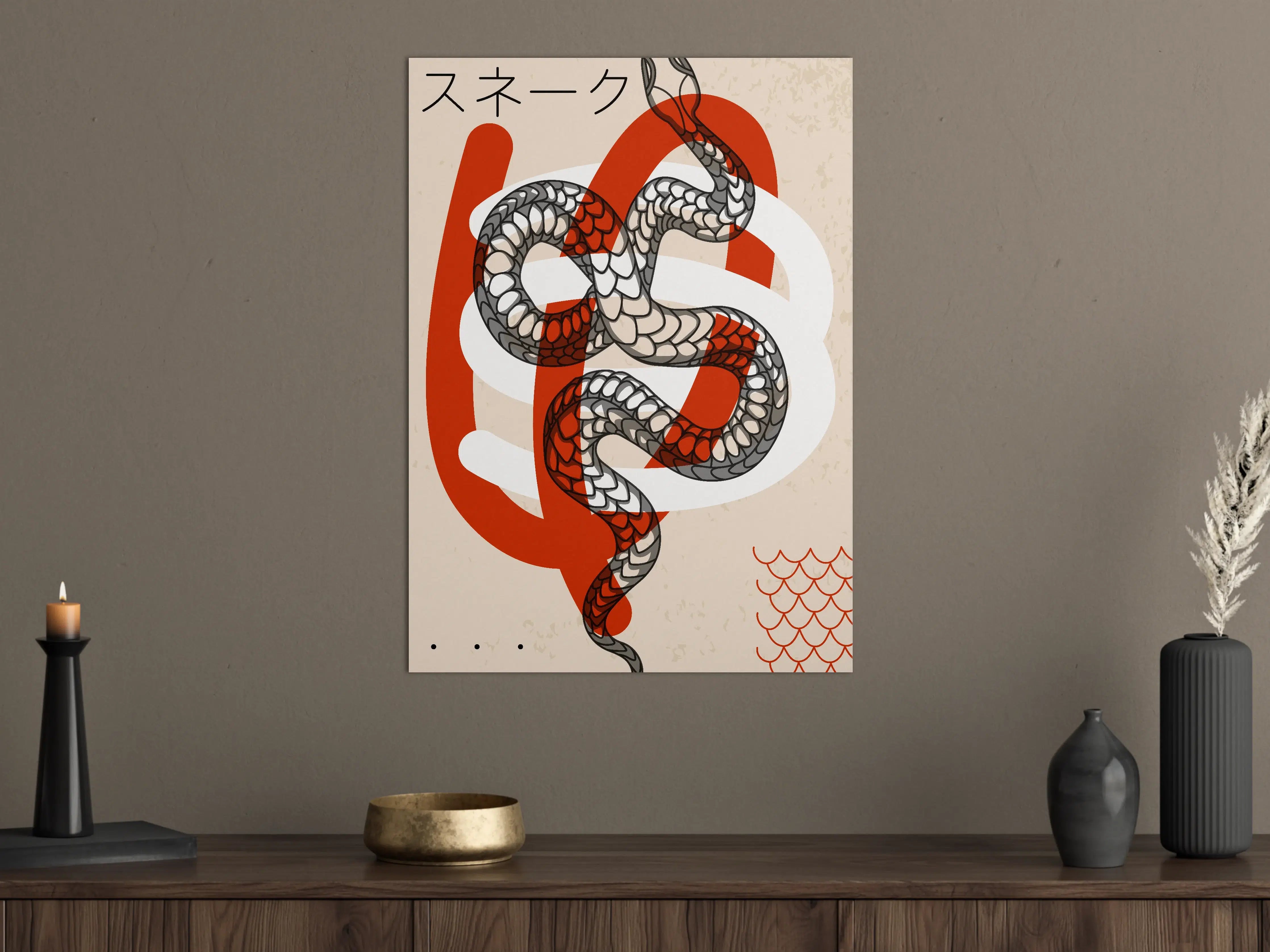 Große Wandbilder - Schlange und japanischer Text auf modernem Wandbild