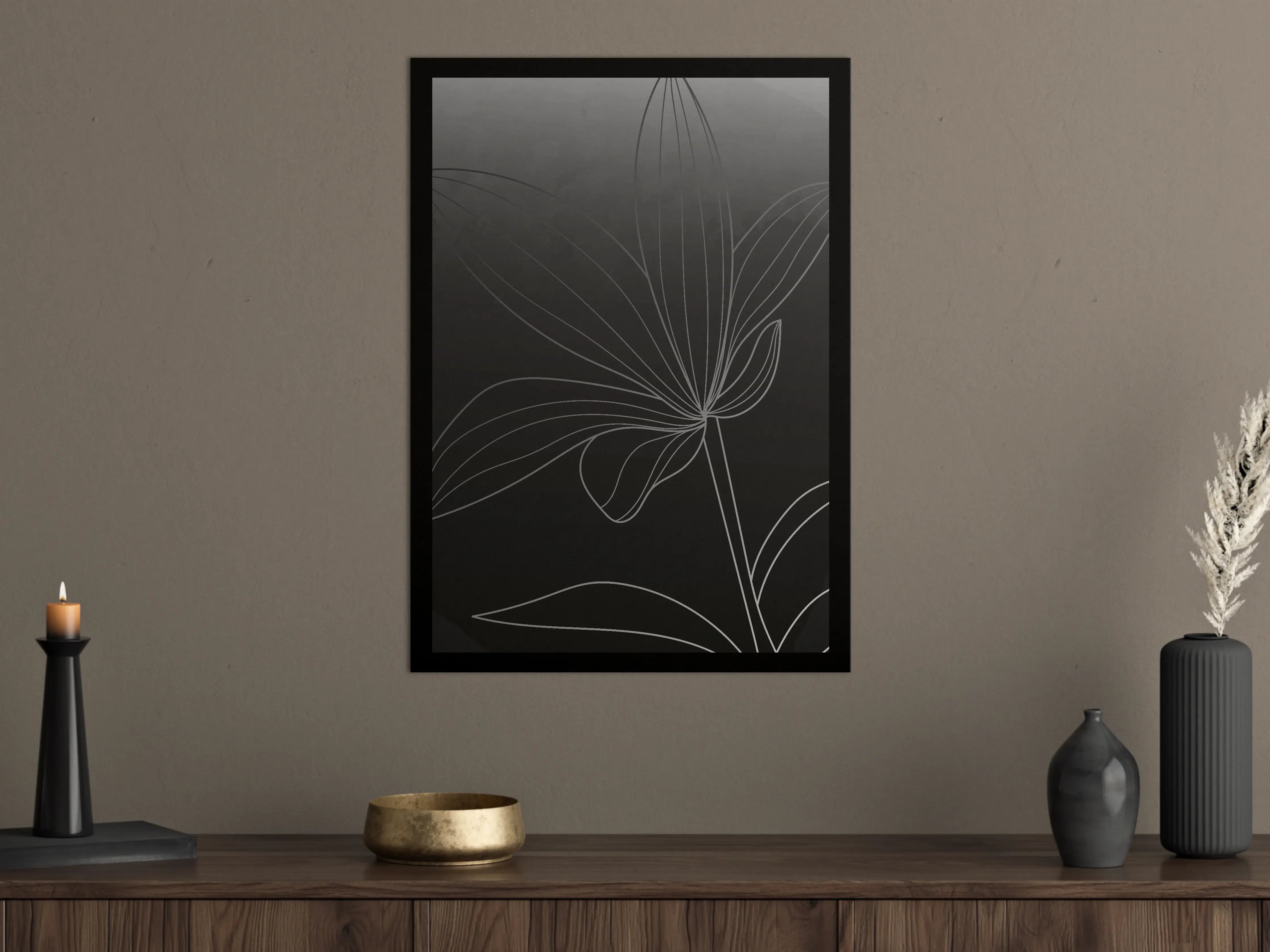 Große Wandbilder - Schlichte Blumenlinie auf dunklem Hintergrund