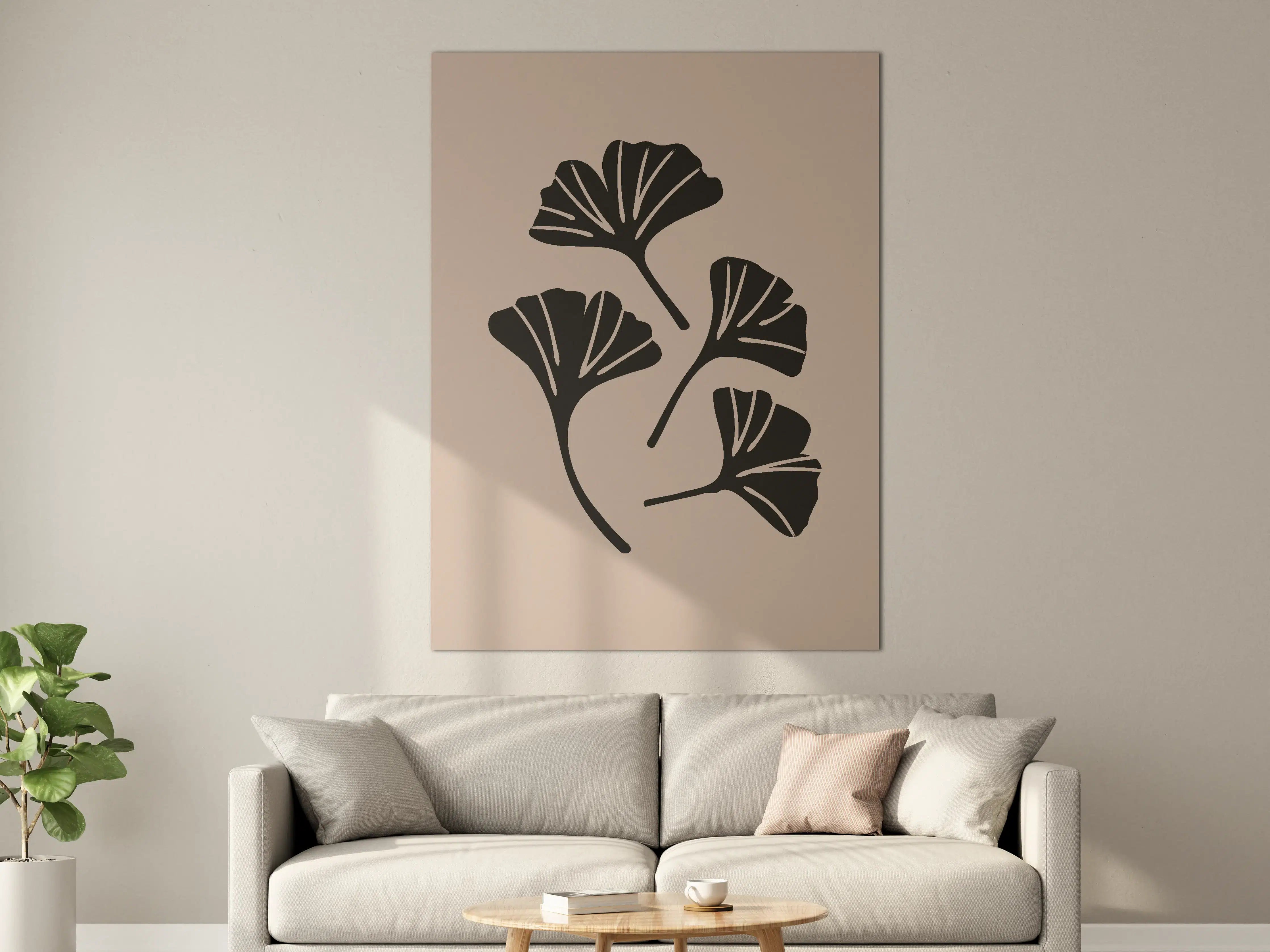 Große Wandbilder - Schlichte Ginkgo-Blätter in Schwarz auf Beigen Hintergrund