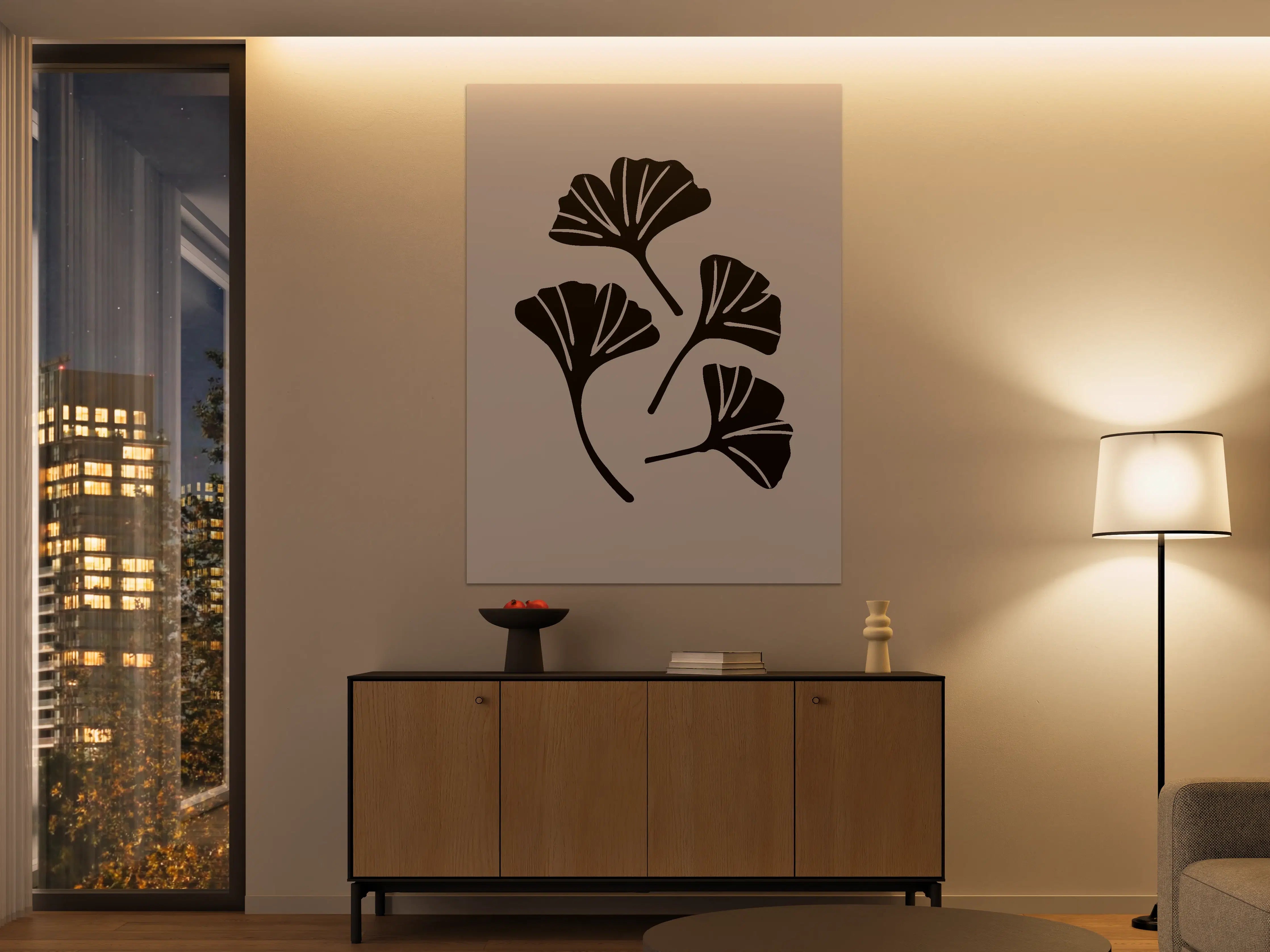 Große Wandbilder - Schlichte Ginkgo-Blätter in Schwarz auf Beigen Hintergrund