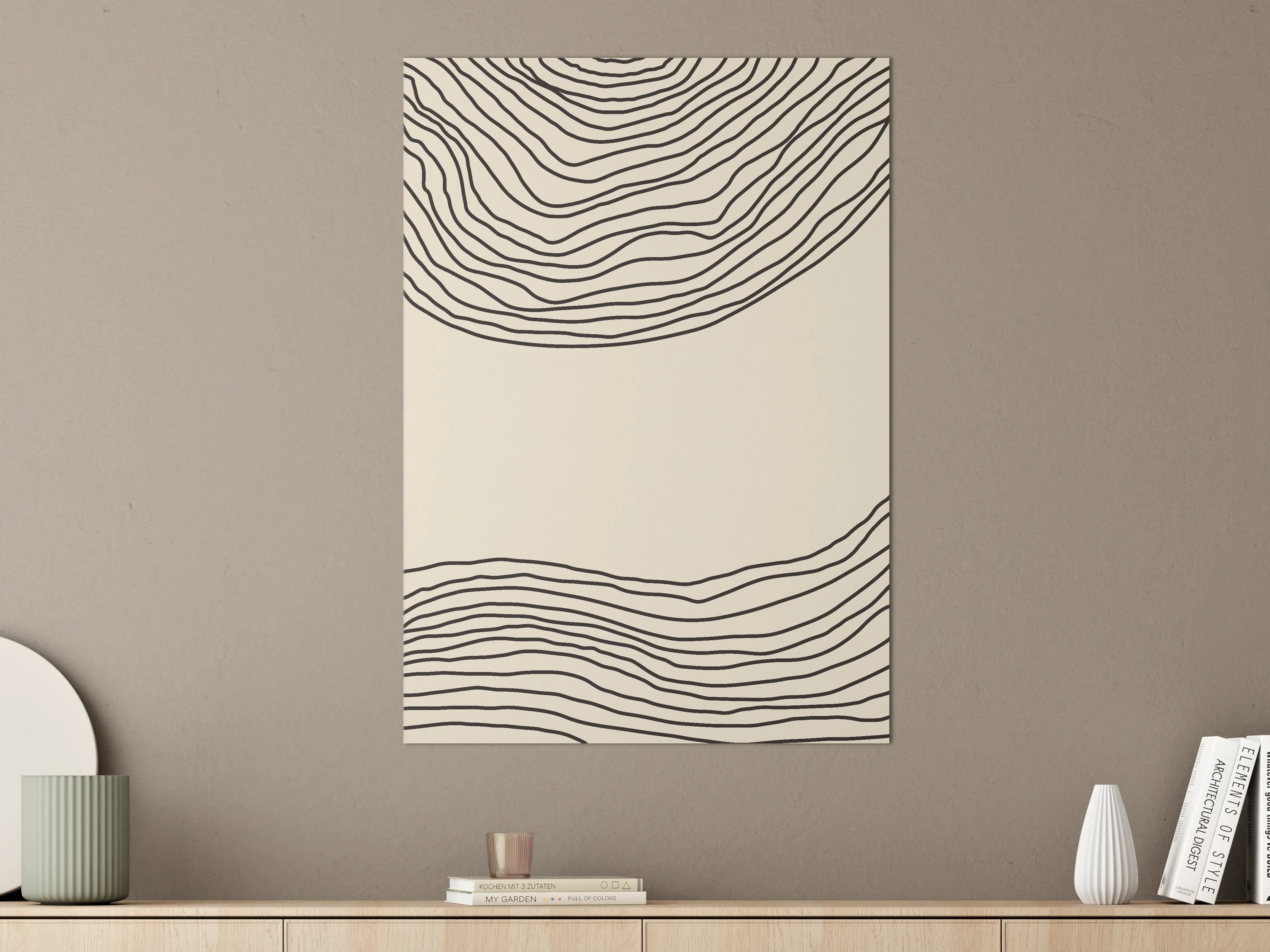 Große Wandbilder - Schlichte Linienkunst in Beige mit schwarzen Konturen