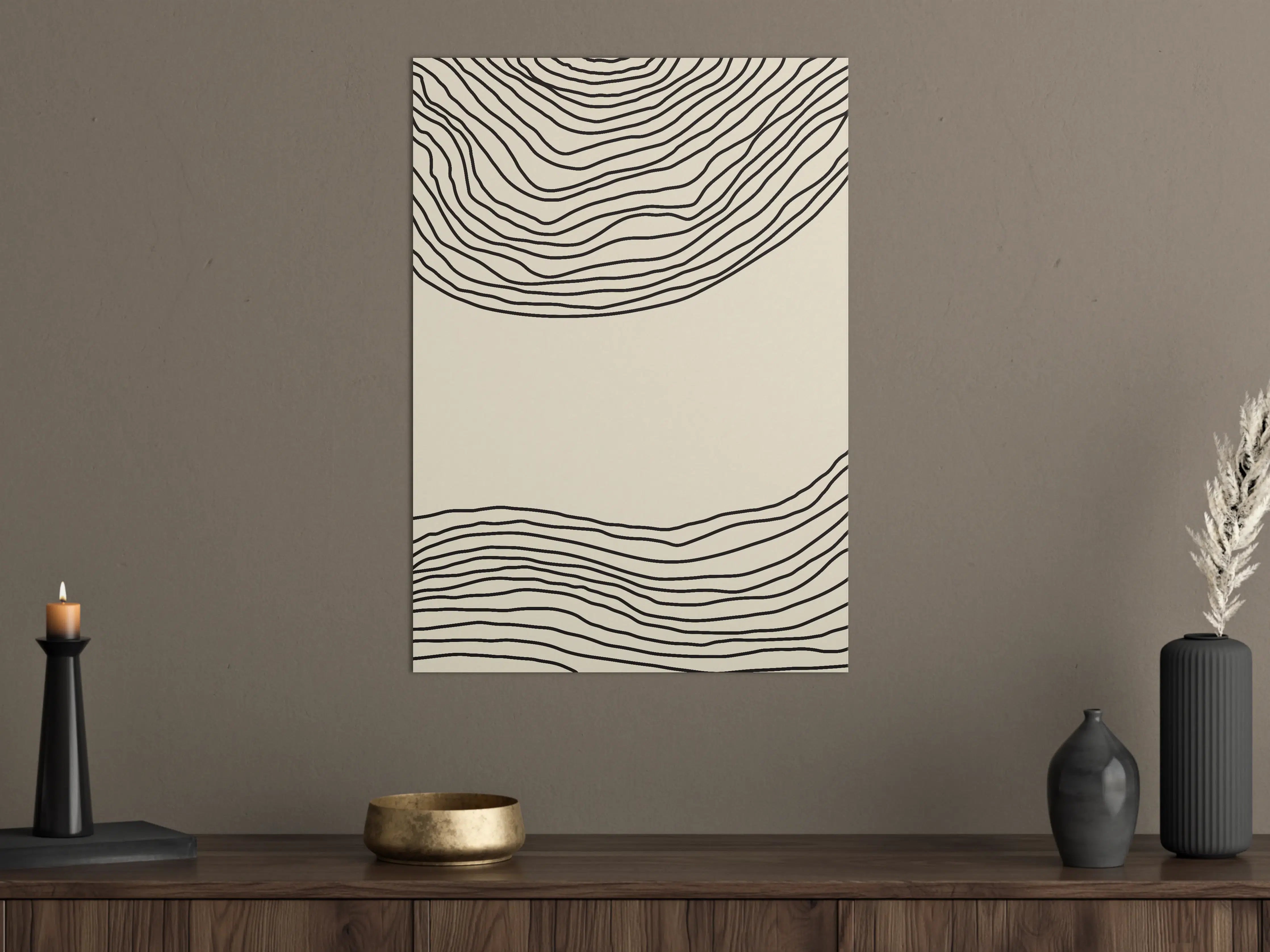 Große Wandbilder - Schlichte Linienkunst in Beige mit schwarzen Konturen