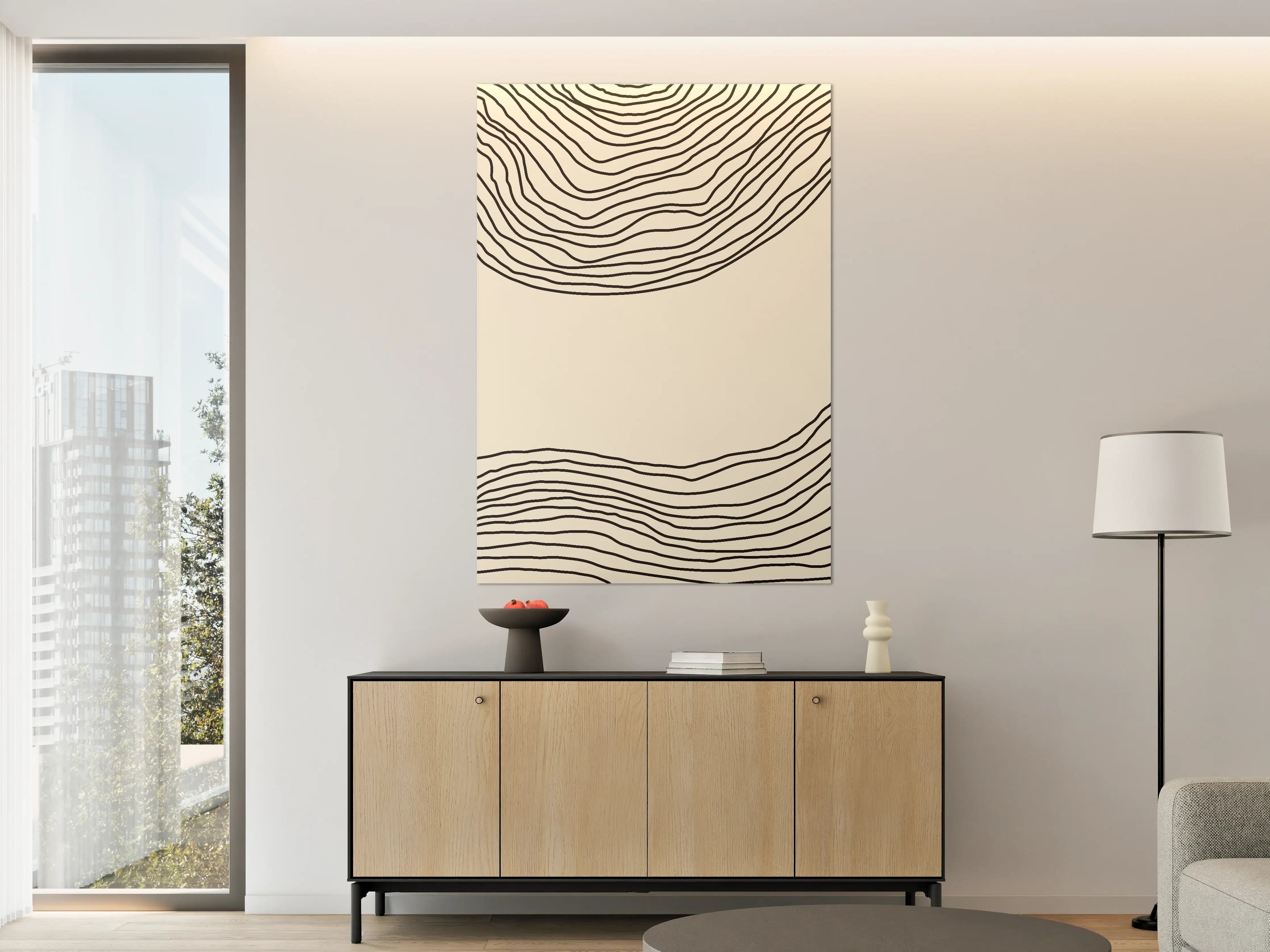 Große Wandbilder - Schlichte Linienkunst in Beige mit schwarzen Konturen