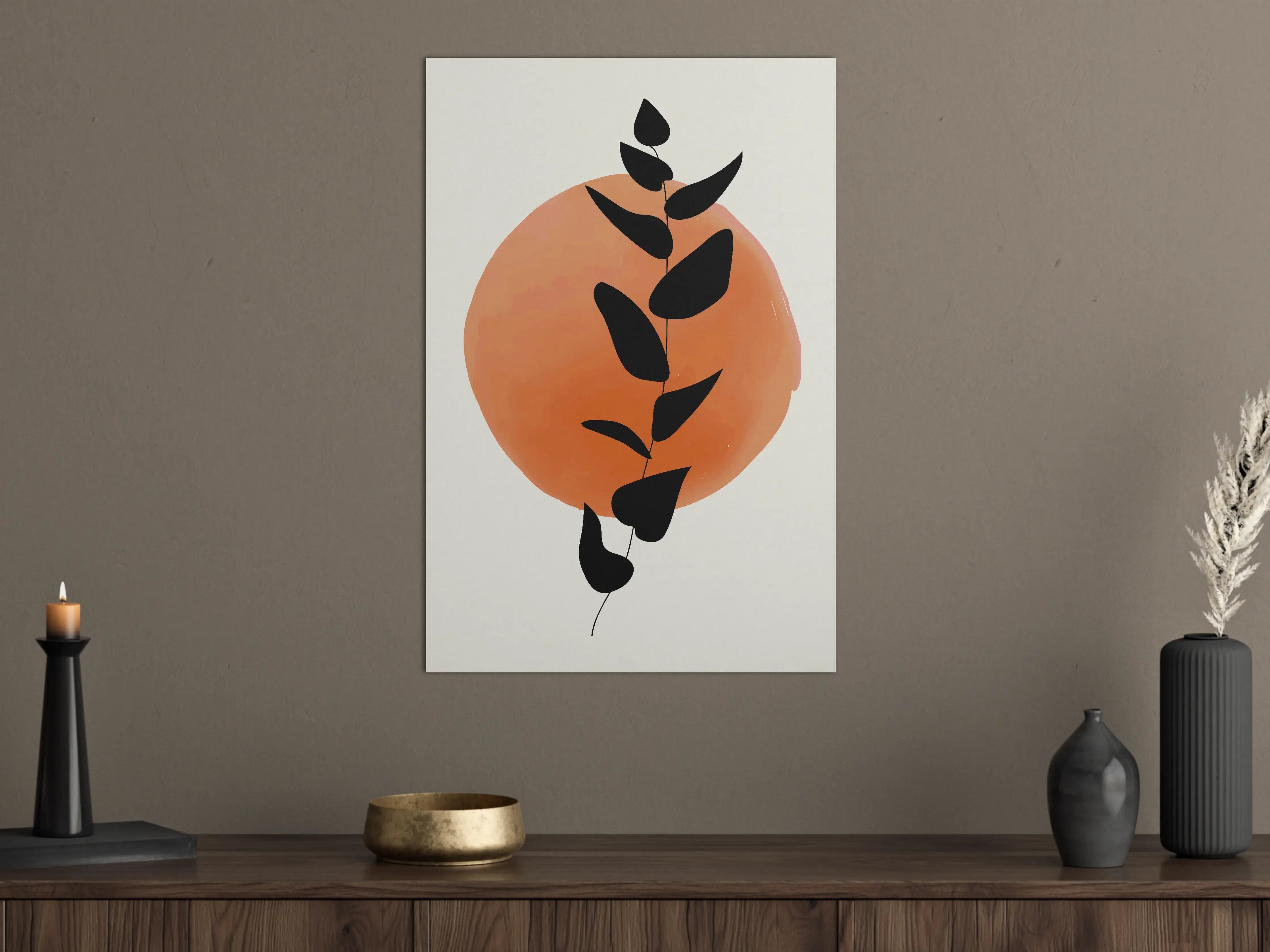 Große Wandbilder - Schlichter Pflanzensilhouetten-Print mit warmem Orange