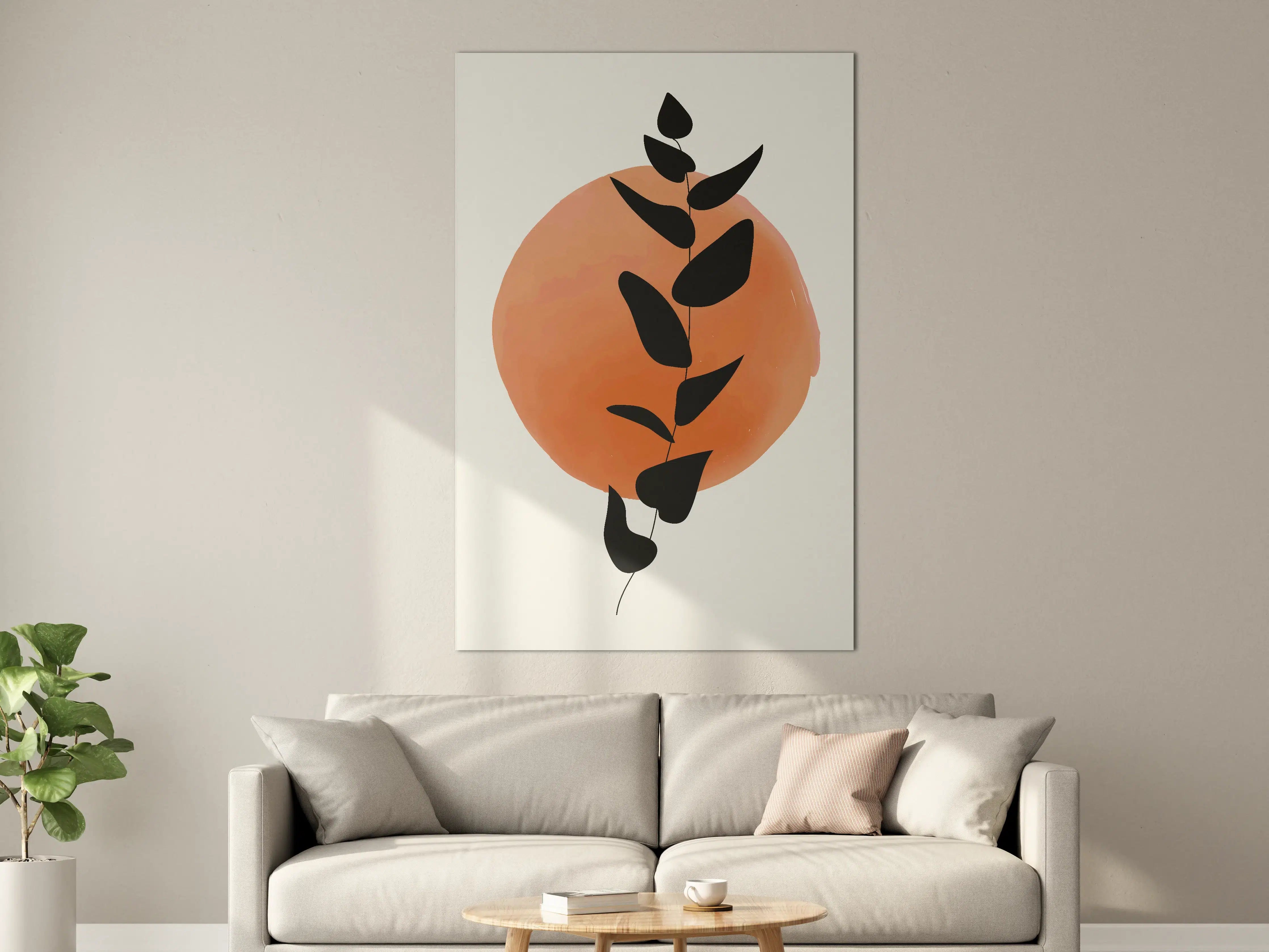 Große Wandbilder - Schlichter Pflanzensilhouetten-Print mit warmem Orange