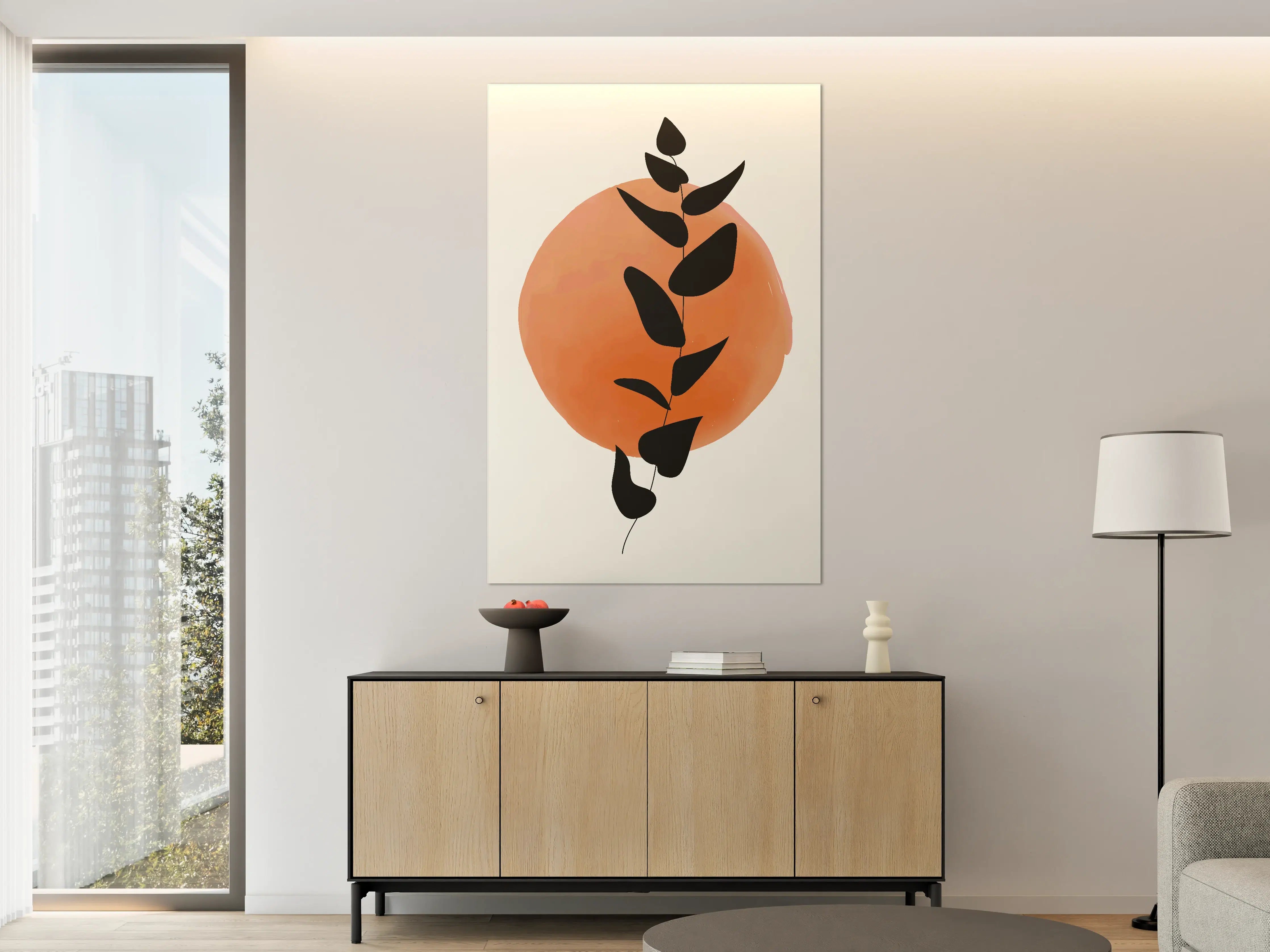Große Wandbilder - Schlichter Pflanzensilhouetten-Print mit warmem Orange