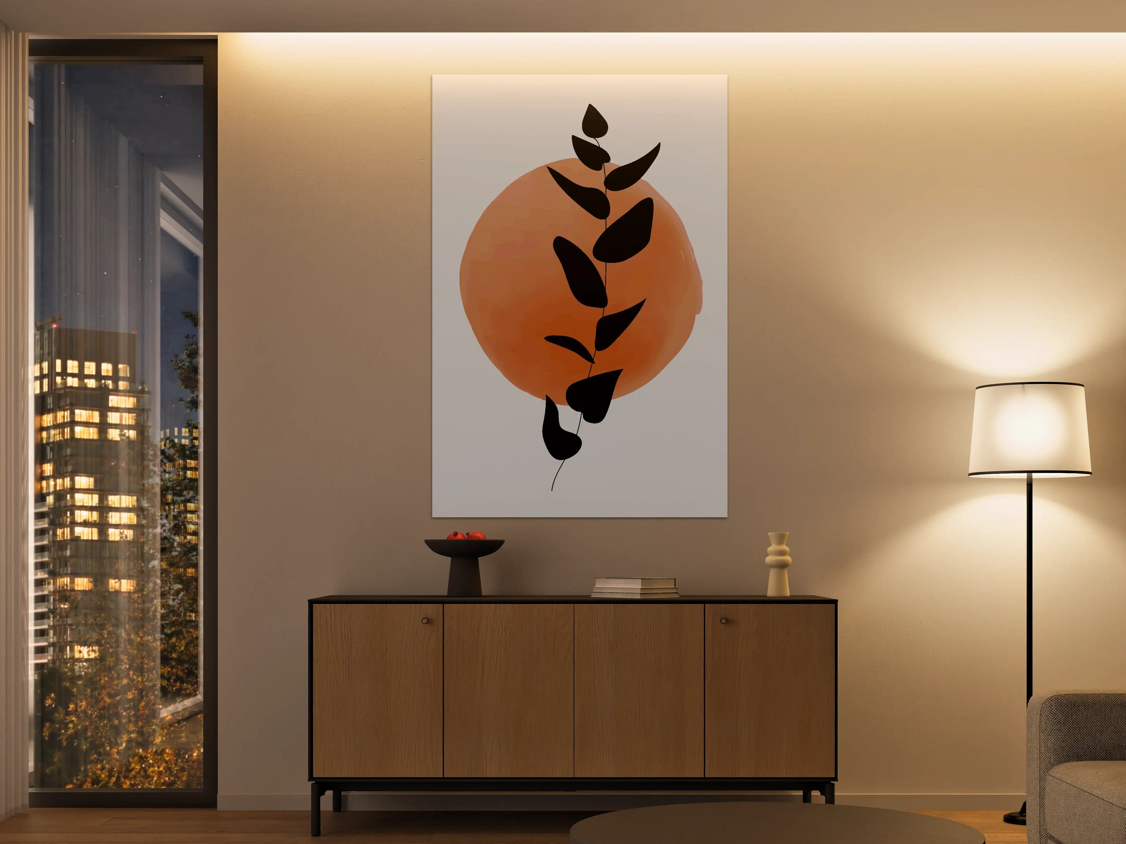Große Wandbilder - Schlichter Pflanzensilhouetten-Print mit warmem Orange