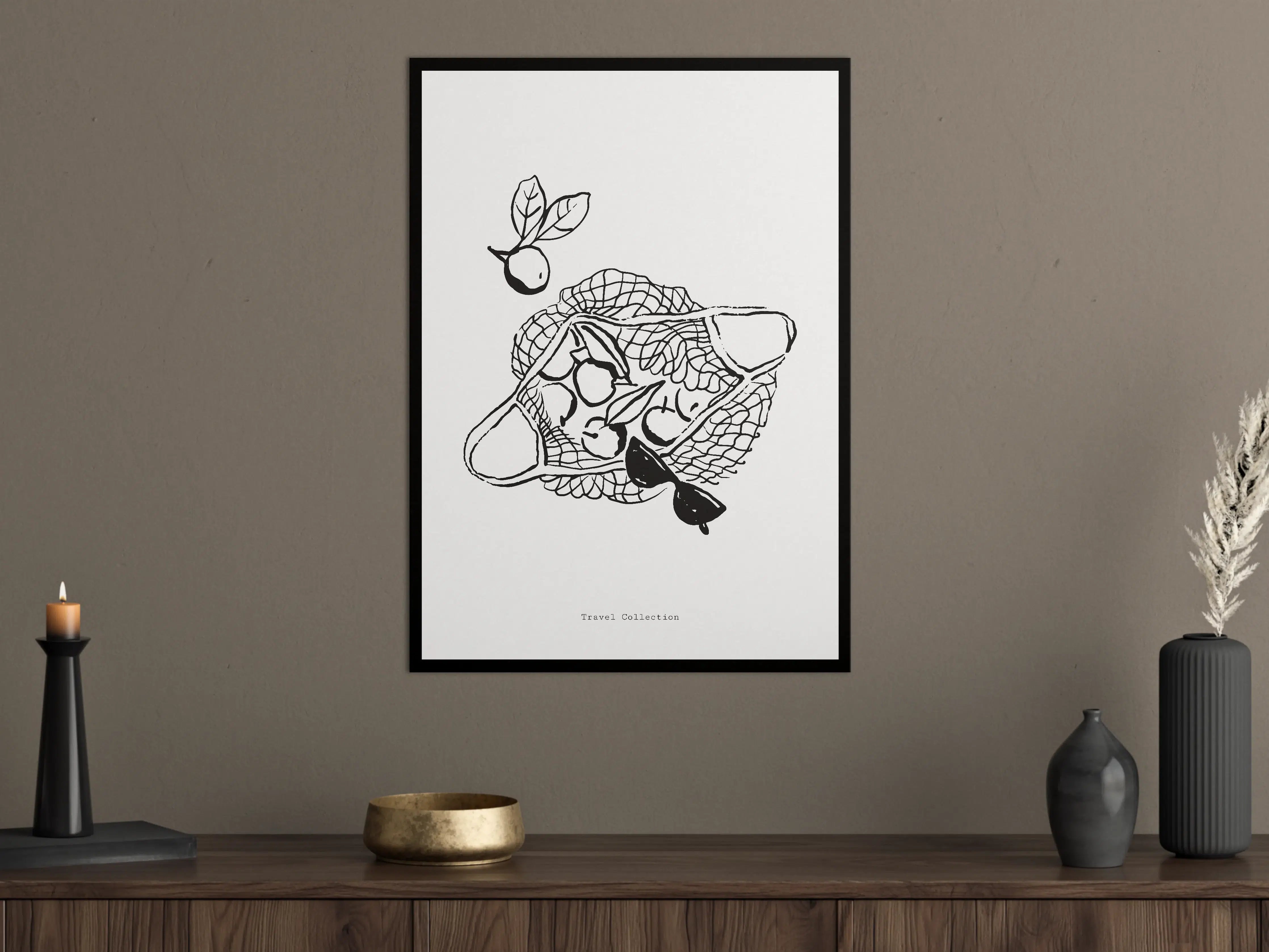 Große Wandbilder - Schlichtes Schwarz-Weiß-Design mit Früchten und Netz