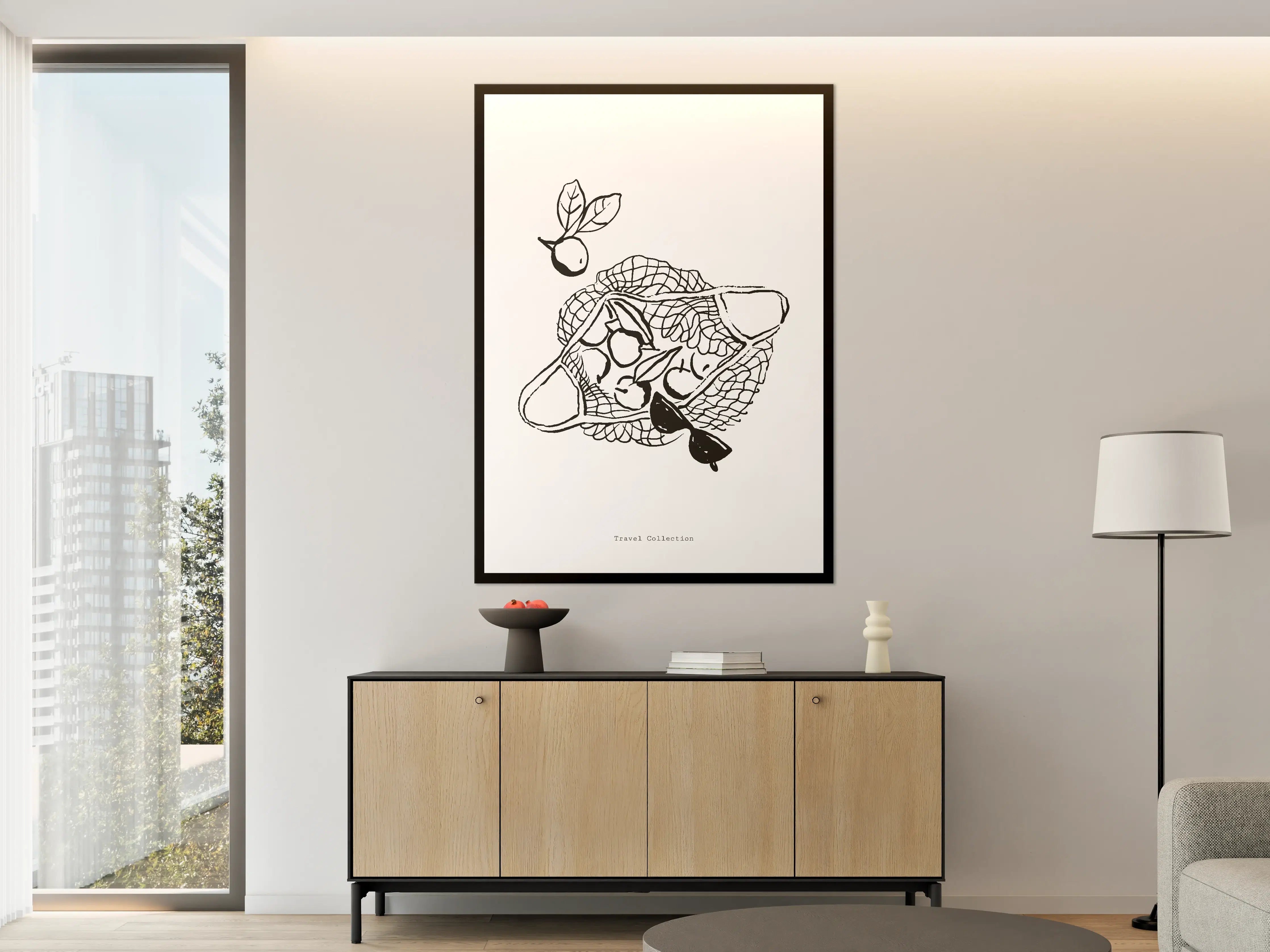 Große Wandbilder - Schlichtes Schwarz-Weiß-Design mit Früchten und Netz