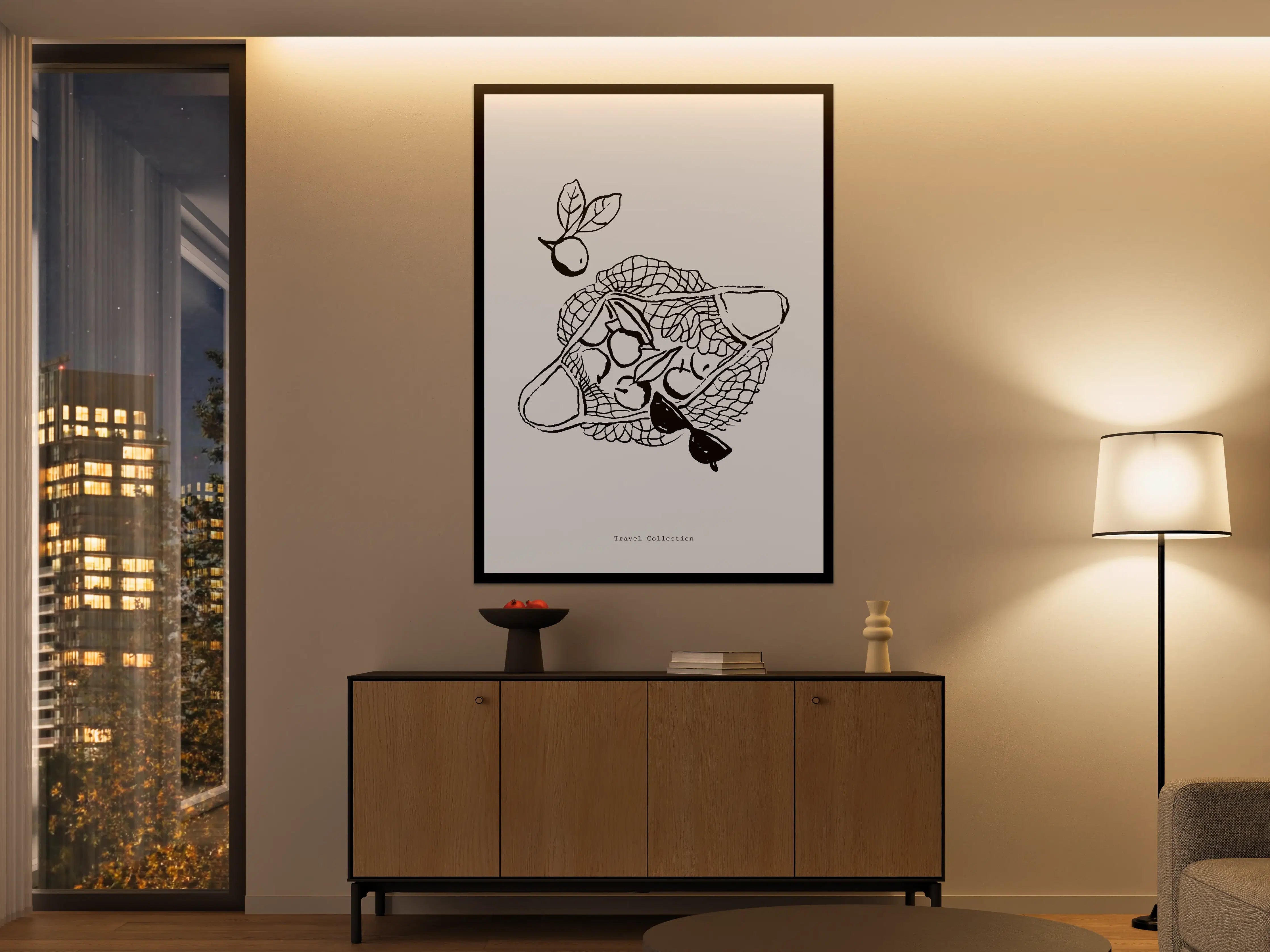 Große Wandbilder - Schlichtes Schwarz-Weiß-Design mit Früchten und Netz