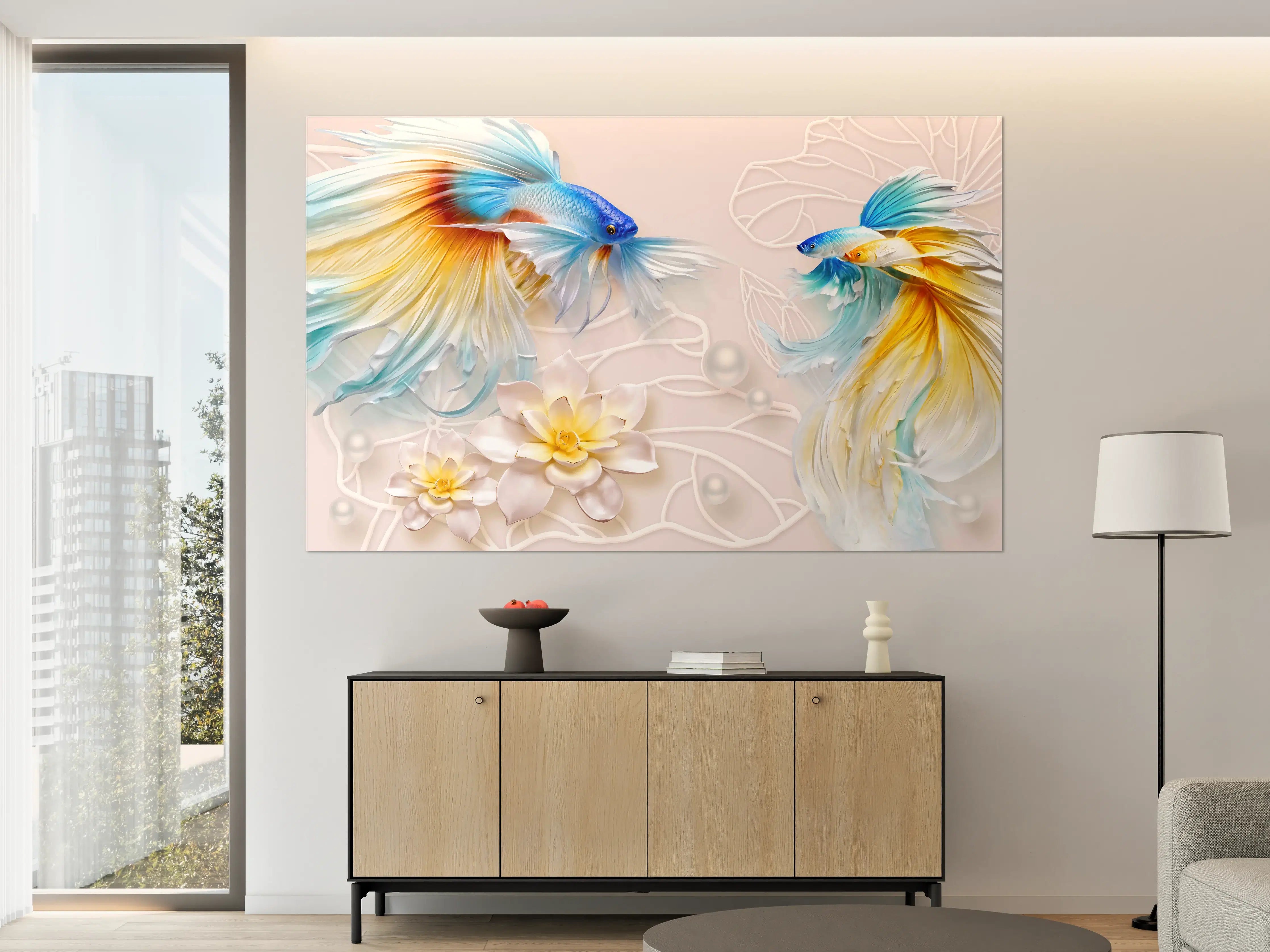 Große Wandbilder - Schöne Fische auf Rosa Hintergrund