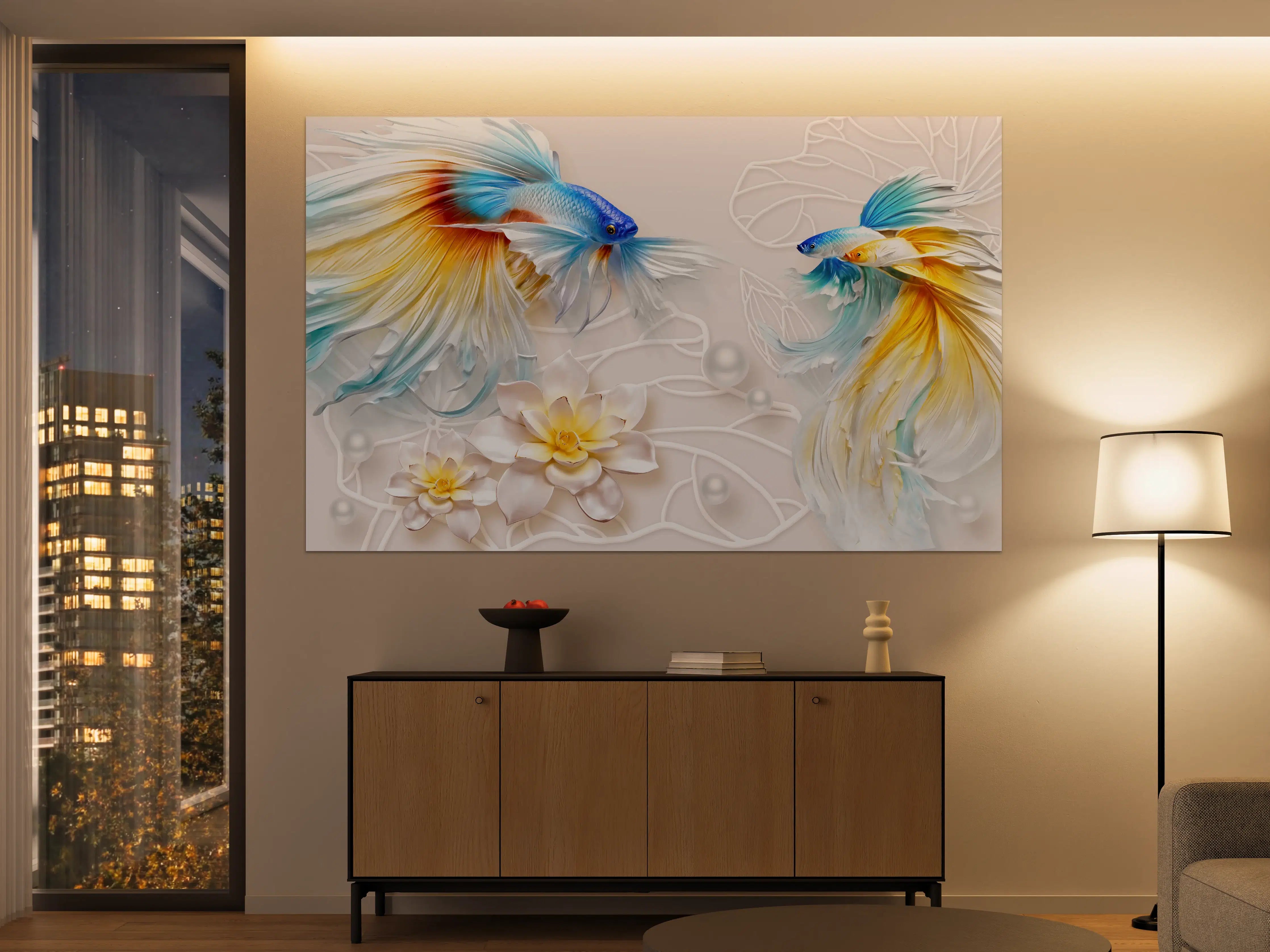 Große Wandbilder - Schöne Fische auf Rosa Hintergrund