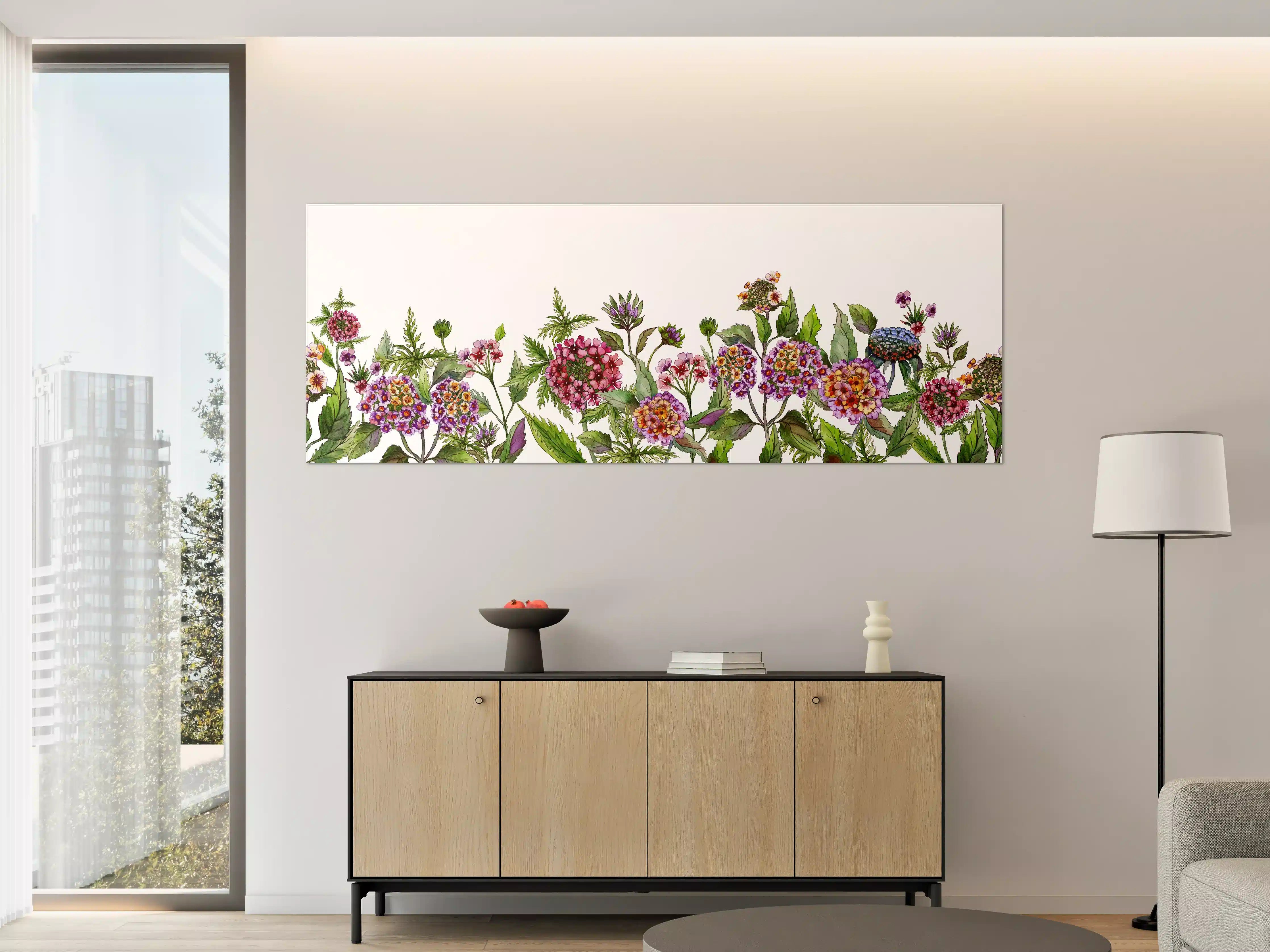 Große Wandbilder - Schöne Lantana-Blüten mit grünem Blätter