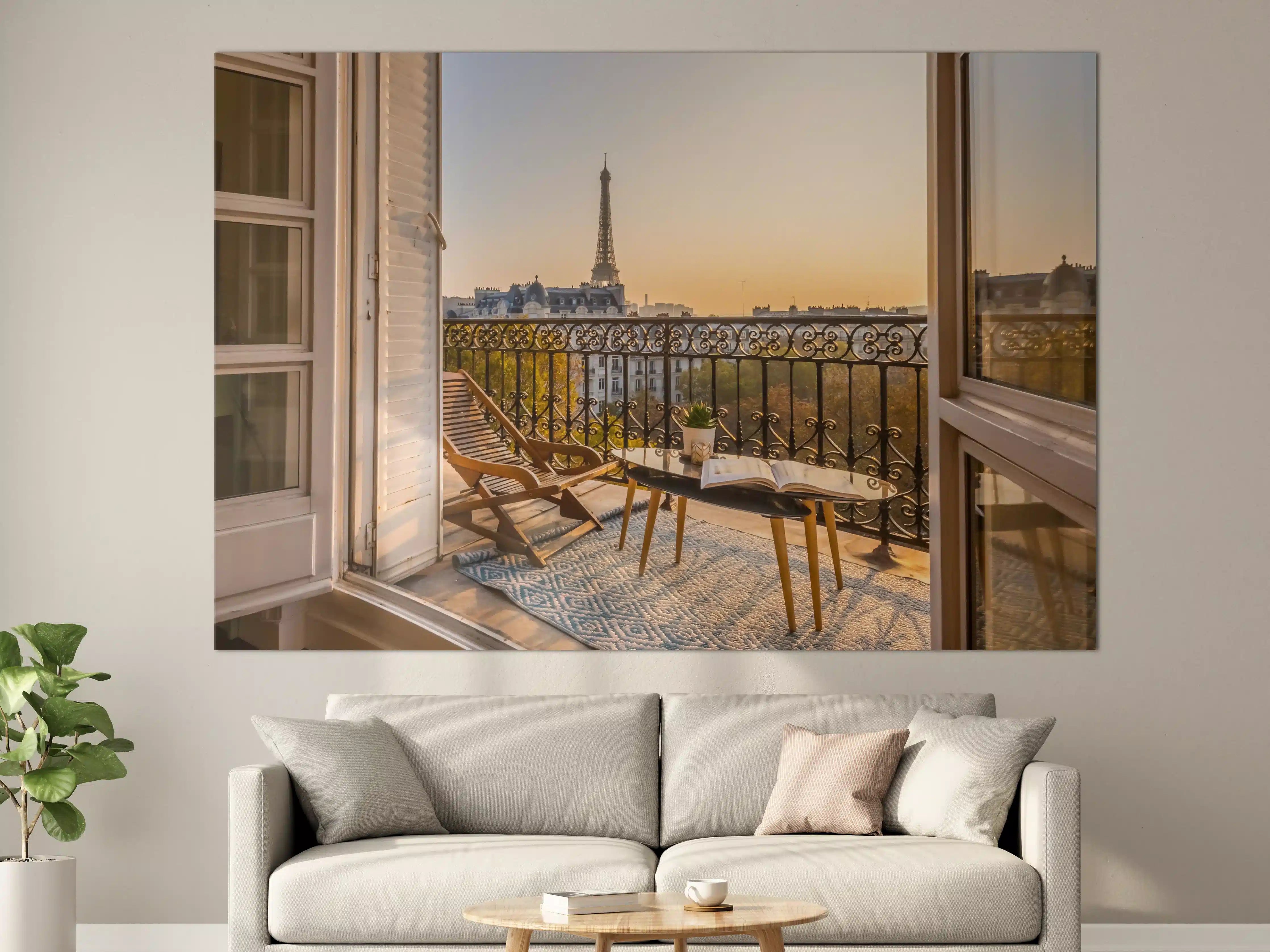Große Wandbilder - Schöner Pariser Balkon bei Sonnenuntergang