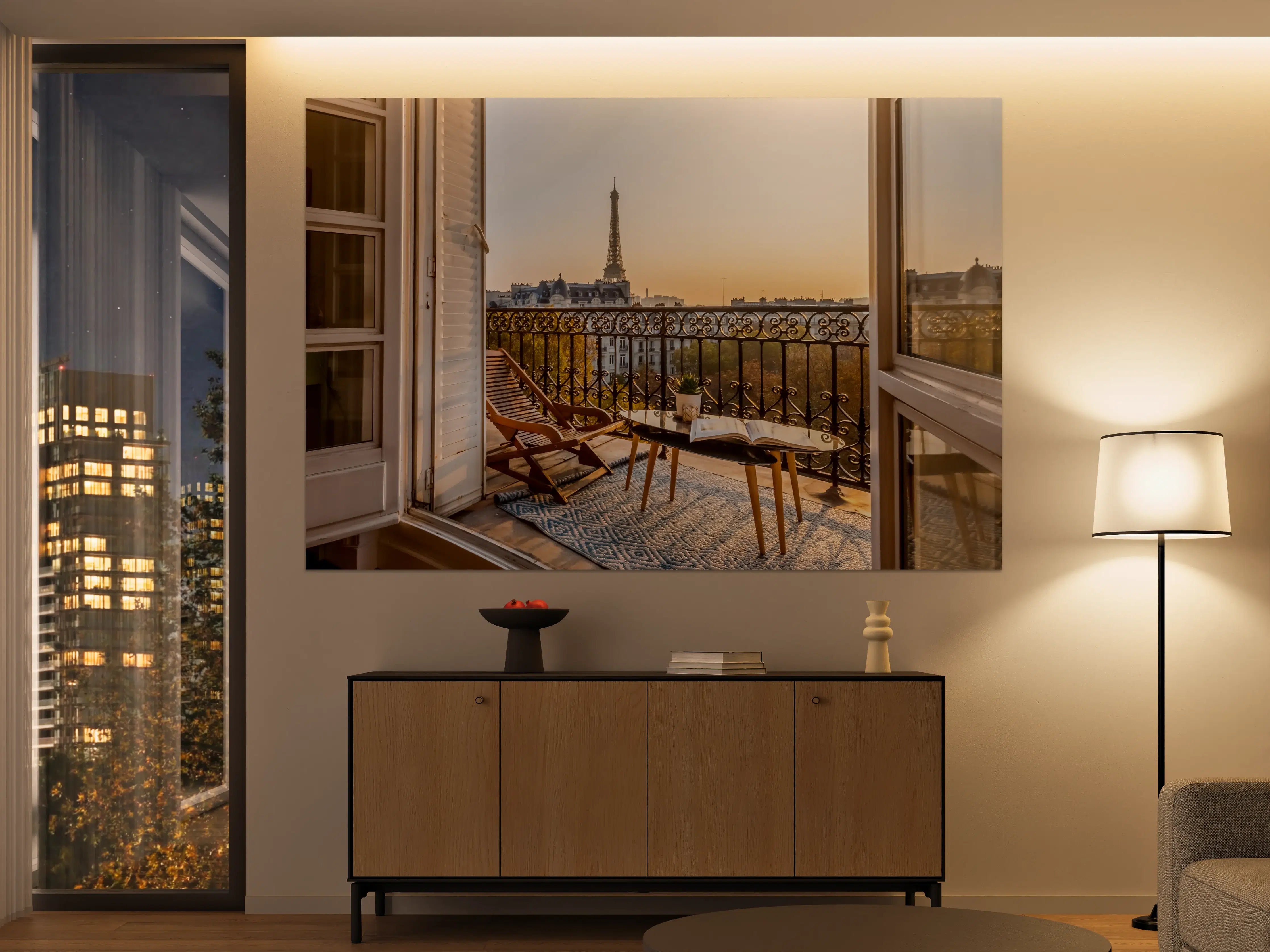 Große Wandbilder - Schöner Pariser Balkon bei Sonnenuntergang