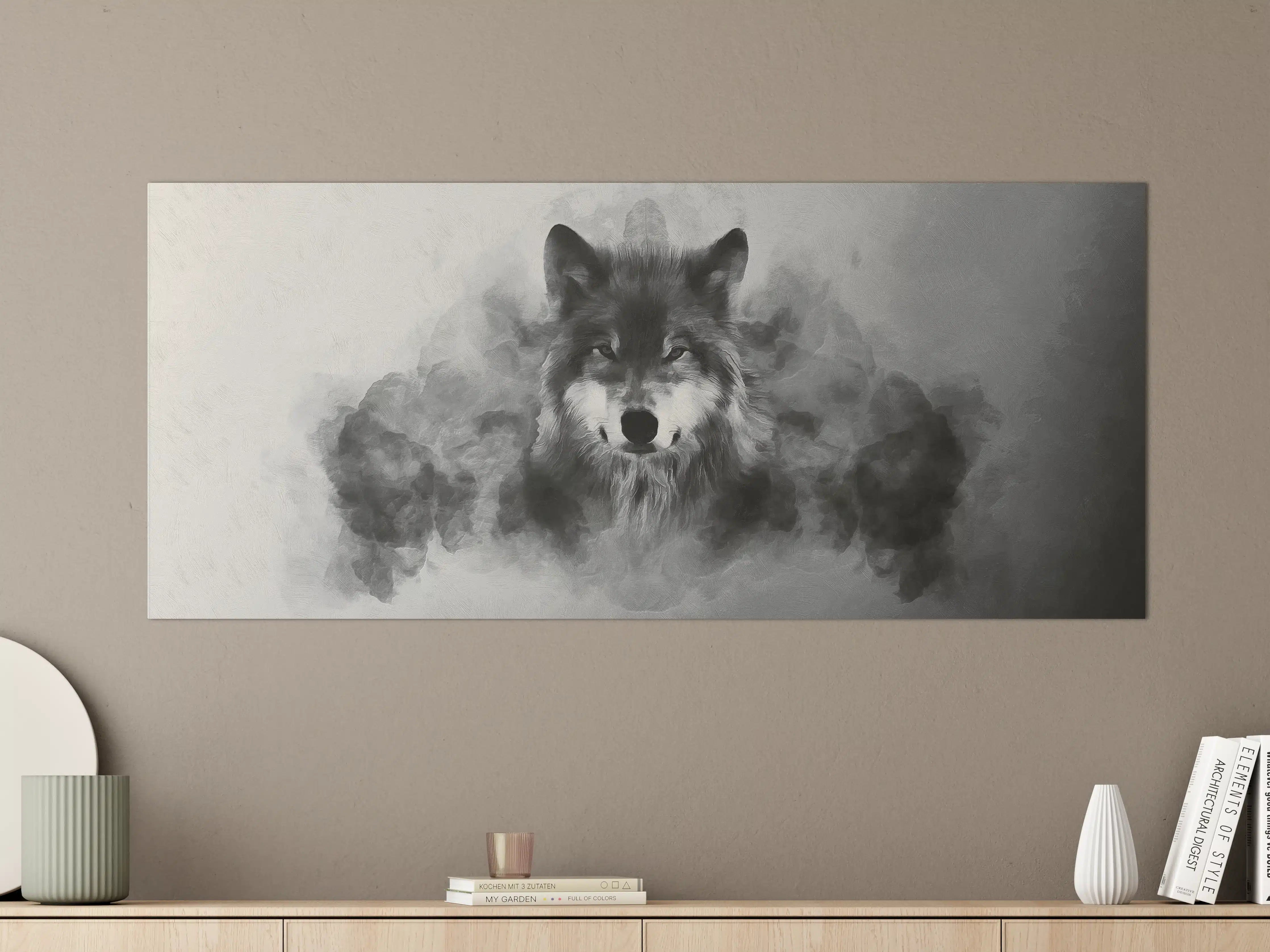 Große Wandbilder - Schönes Wolfsportrait in Grautönen